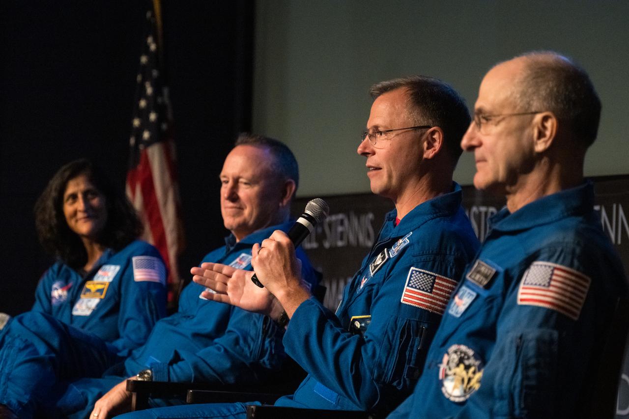 NASA astronaut Nick Hague speaks about his time onboard the International Space Station as part of Expedition 72, Wednesday, Sept. 17, 2025, during an employee engagement event at the Mary W. Jackson NASA Headquarters building in Washington. Nick Hague, Suni Williams, Butch Wilmore, and Don Pettit served as part of Expedition 72 onboard the orbiting laboratory. Photo Credit: (NASA/Aubrey Gemignani)