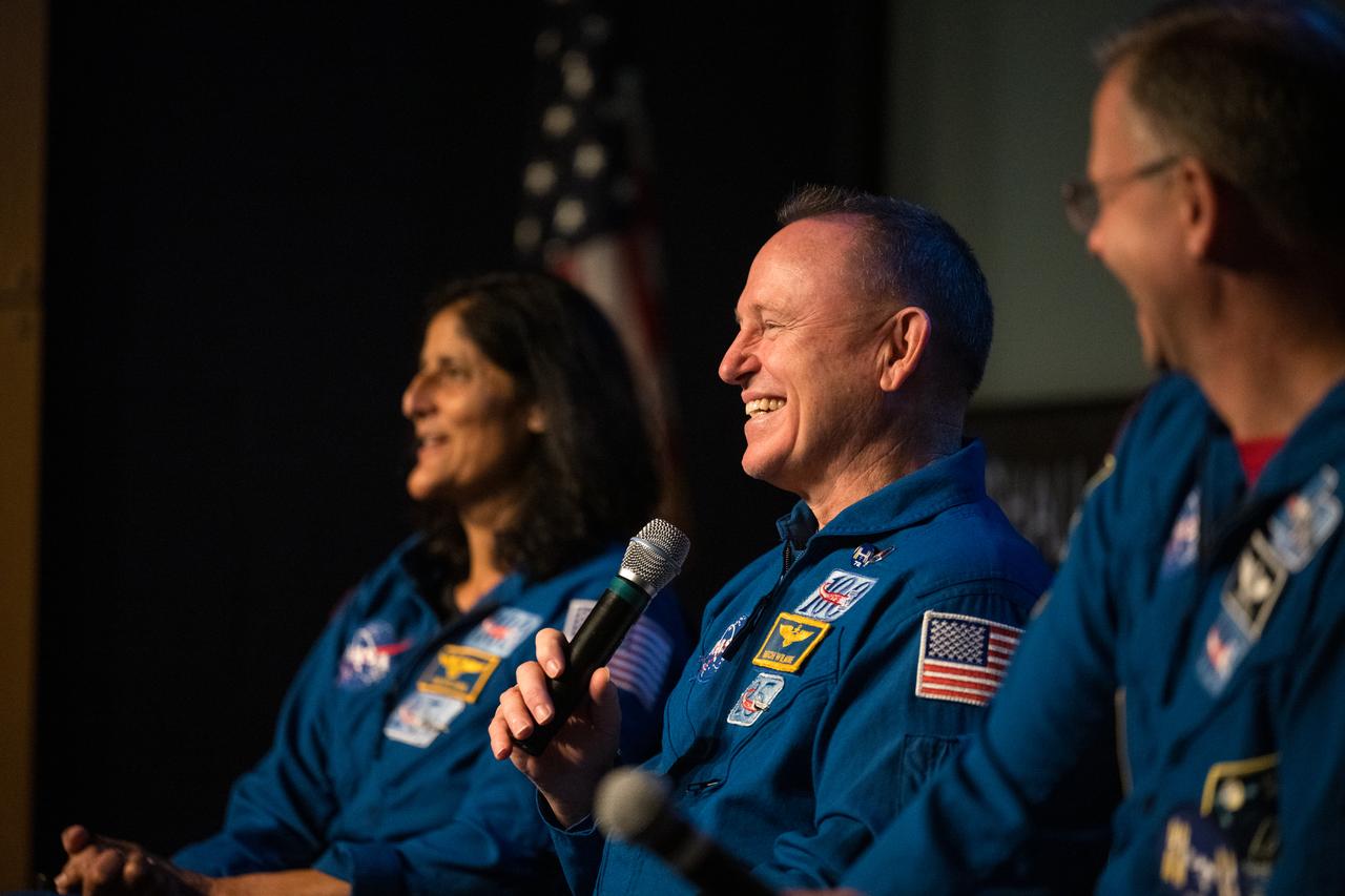 NASA astronaut Butch Wilmore speaks about his time onboard the International Space Station as part of Expedition 72, Wednesday, Sept. 17, 2025, during an employee engagement event at the Mary W. Jackson NASA Headquarters building in Washington. Nick Hague, Suni Williams, Butch Wilmore, and Don Pettit served as part of Expedition 72 onboard the orbiting laboratory. Photo Credit: (NASA/Aubrey Gemignani)