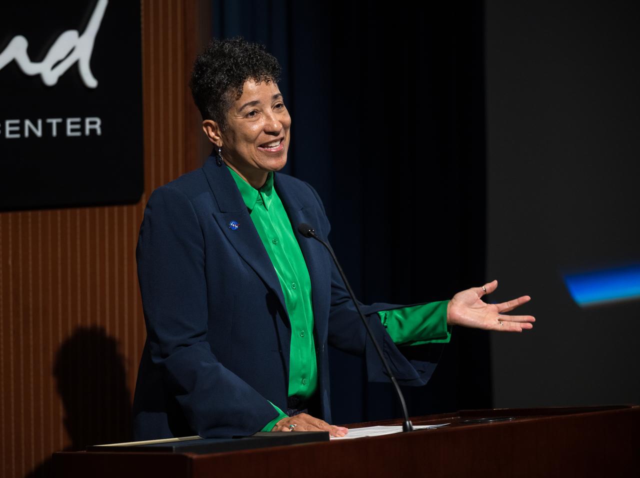 Cynthia Simmons, acting center director of NASA's Goddard Space Flight Center introduces NASA astronauts Don Pettit and Nick Hague during a Silver Snoopy award event, Wednesday, Sept. 17, 2025, at NASA’s Goddard Space Flight Center in Greenbelt, Md. Pettit and Hague served as part of Expedition 72 onboard the International Space Station. Photo Credit: (NASA/Aubrey Gemignani)