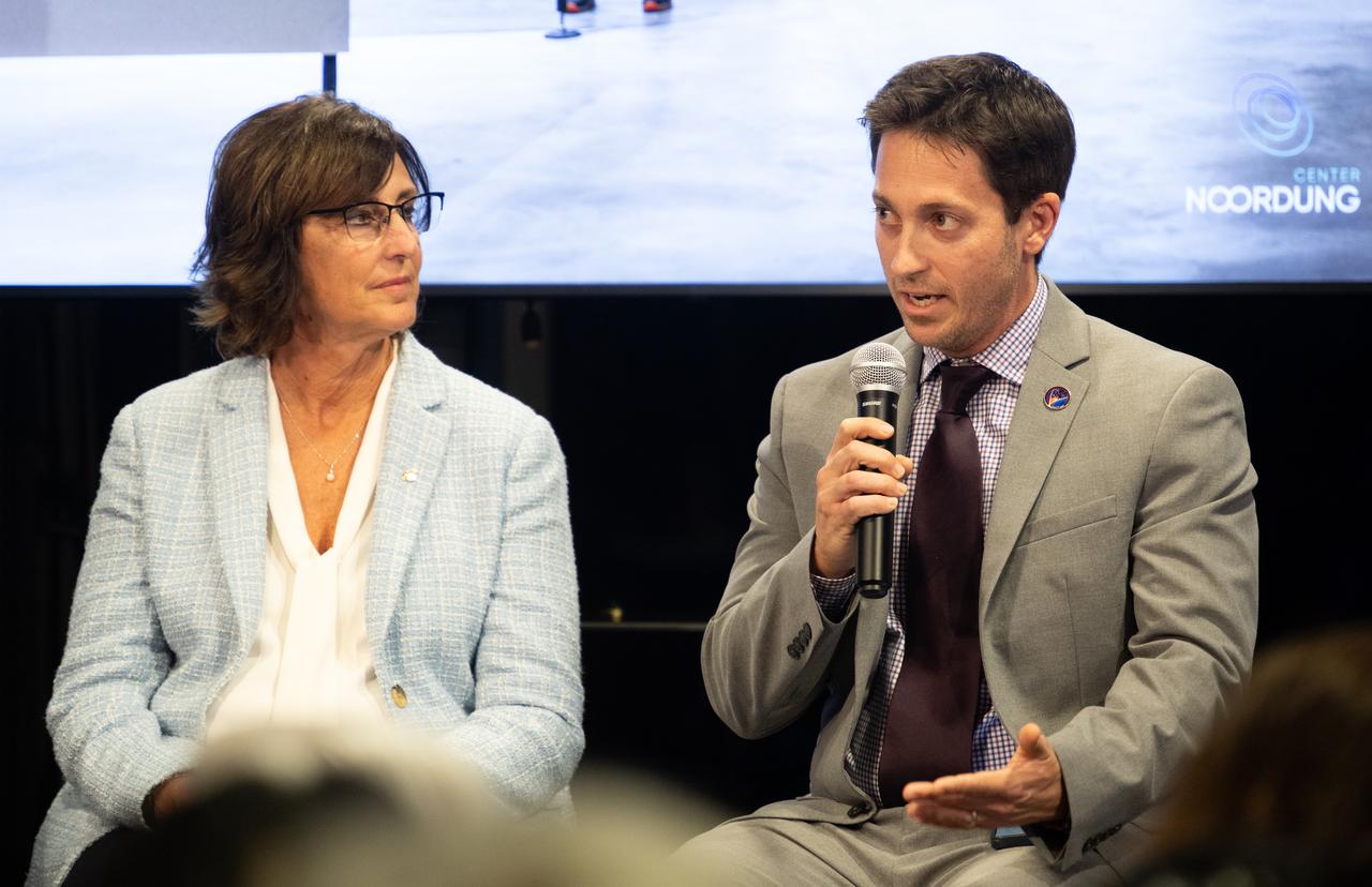 Lee Echerd, senior mission manager and commercial crew program lead at SpaceX, right, answers a question during a panel discussion at the Embassy of Slovenia with Robyn Gatens, director of International Space Station and acting director of the Commercial Space Flight Division of NASA's Space Operations Mission Directorate, left, and NASA astronauts Don Pettit, Suni Williams, Butch Wilmore, and Nick Hague, and Marko Novak, advisor of management board at Dewesoft Slovenia, Wednesday, Sept. 17, 2025, in Washington. Hague, Wilmore, Williams, and Pettit served as part of Expedition 72 onboard the International Space Station. Photo Credit: (NASA/Joel Kowsky)