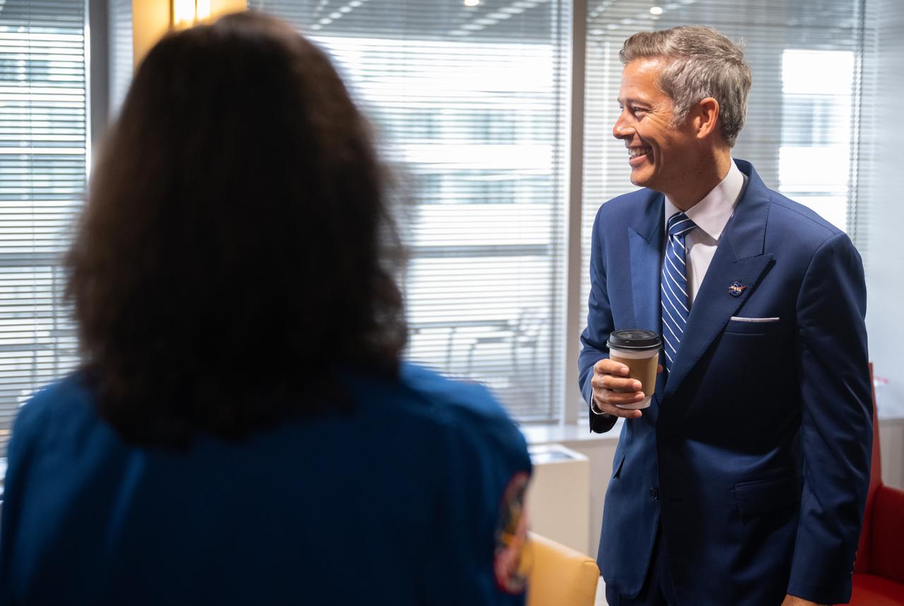 Acting NASA Administrator Sean Duffy speaks with NASA astronauts Butch Wilmore, Nick Hague, Don Pettit and Suni Williams, Thursday, Sept. 18, 2025, at the Mary W. Jackson NASA Headquarters building in Washington. Hague, Wilmore, Williams, and Pettit served as part of Expedition 72 onboard the orbiting laboratory.  Photo Credit: (NASA/Joel Kowsky)