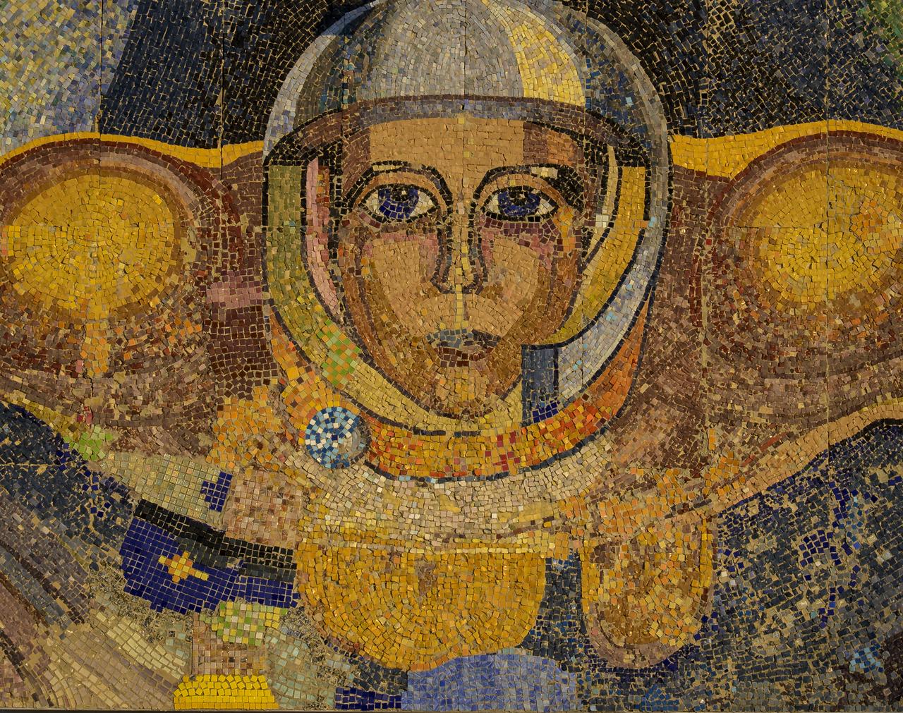 A mosaic sign welcomes visitors outside the town of Baikonur, Kazakhstan, Sunday, Nov. 23, 2025. NASA team members arrived in Baikonur in advance of the November 27 launch of Expedition 74 crewmembers: NASA astronaut Chris Williams, Roscosmos cosmonauts Sergey Kud-Sverchkov and Sergey Mikaev. Photo Credit: (NASA/Bill Ingalls)