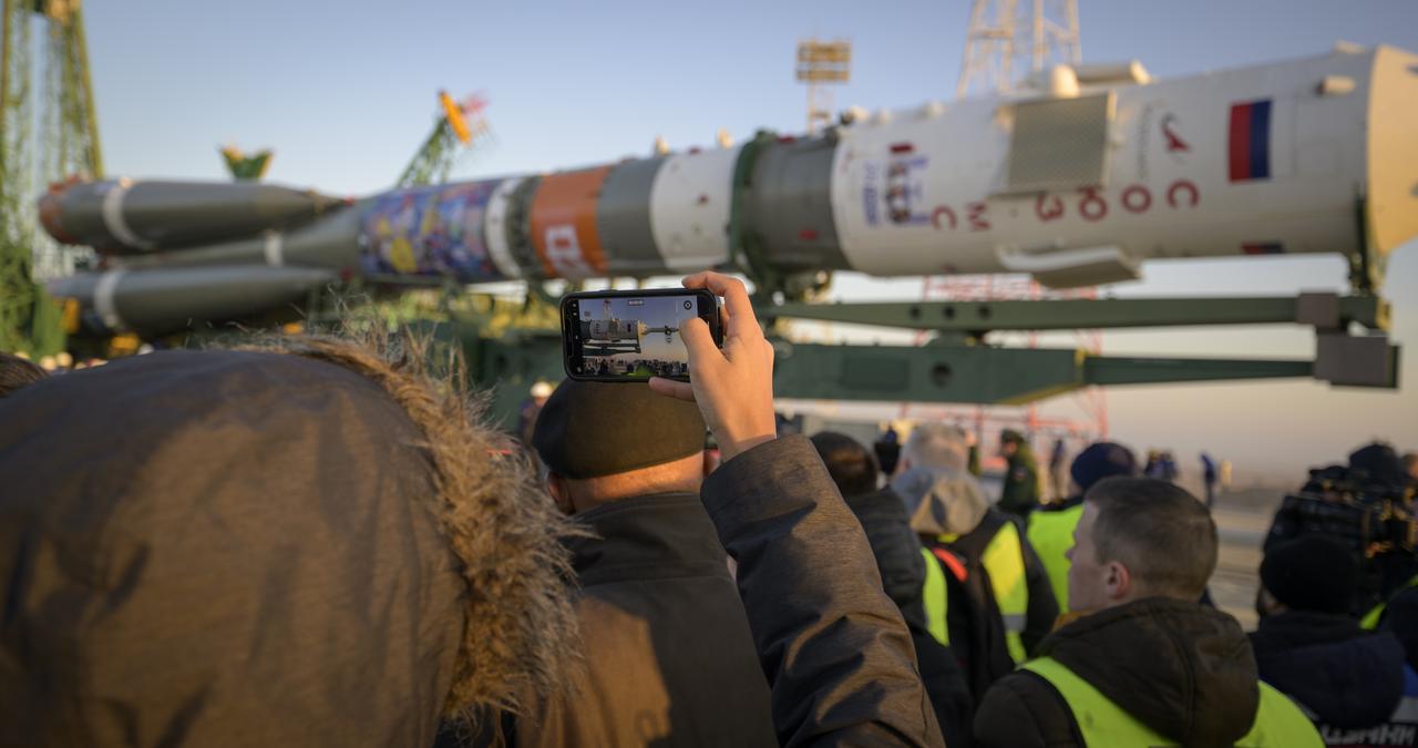 The Soyuz rocket is prepared to be raised vertical, Monday, Nov. 24, 2025, at site 31 launch pad of the Baikonur Cosmodrome in Kazakhstan. Expedition 74 crewmembers: NASA astronaut Chris Williams, Roscosmos cosmonauts Sergey Kud-Sverchkov and Sergey Mikaev are scheduled to launch aboard their Soyuz MS-28 spacecraft on November 27. Photo Credit: (NASA/Bill Ingalls)
