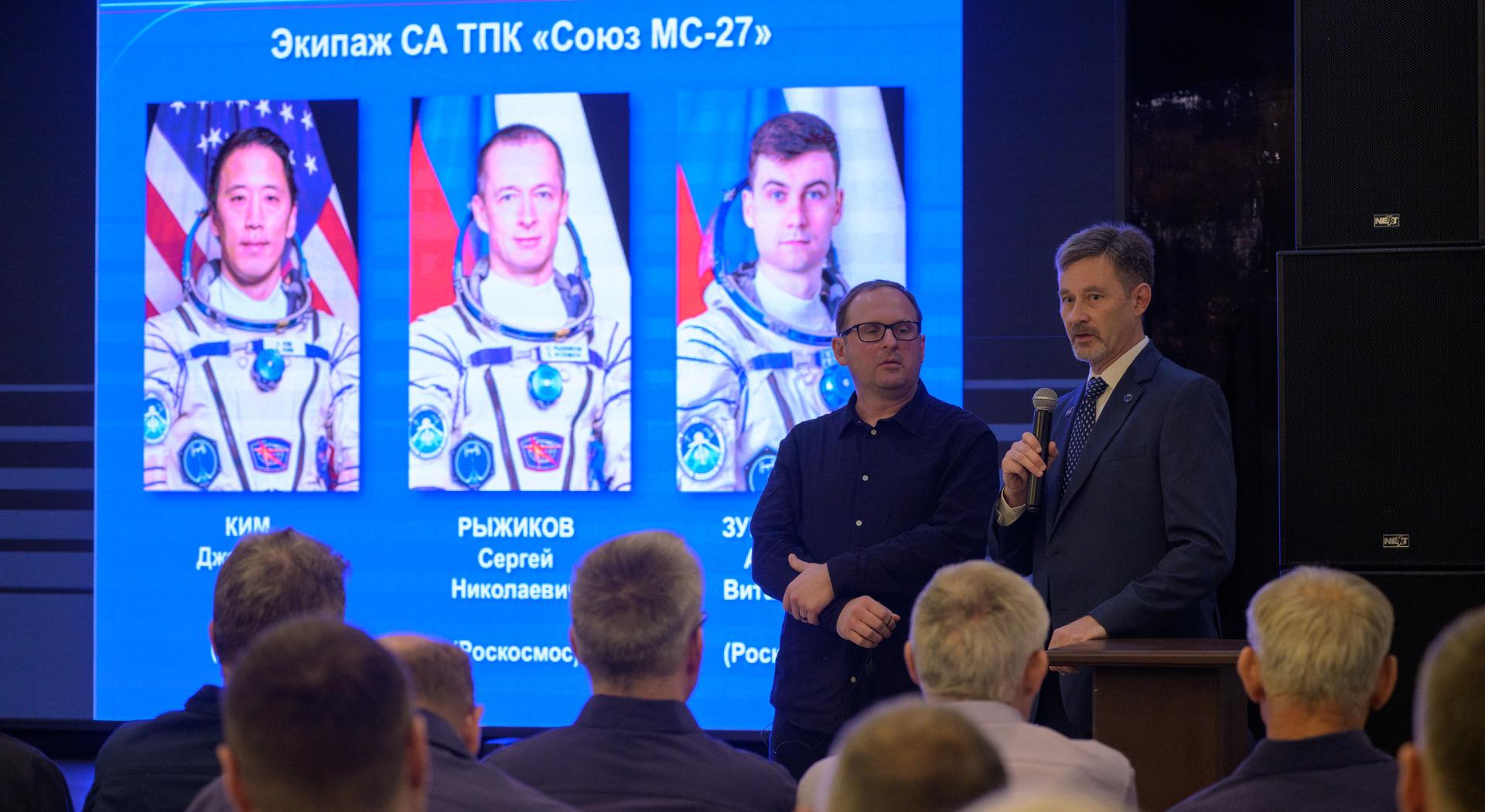 NASA Director for Human Space Flight Programs, Russia, Jay Marschke, right, along with Roscosmos, and Russian Search and Recovery Forces meet at the Cosmonaut Hotel in Karaganda, Kazakhstan, Sunday, Dec. 7, 2025, at a meeting to discuss the readiness for the landing of Expedition 73 NASA astronaut Jonny Kim, and Roscosmos cosmonauts Sergey Ryzhikov, and Alexey Zubritsky. Photo Credit: (NASA/Bill Ingalls)