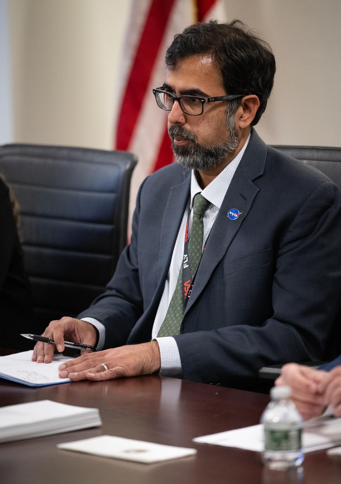 NASA Associate Administrator Amit Kshatriya is seen during a meeting with German Minister for Research, Technology, and Space Dorothee Bär, Tuesday, Dec. 9, 2025, at the Mary W. Jackson NASA Headquarters building in Washington. Photo Credit: (NASA/Joel Kowsky)