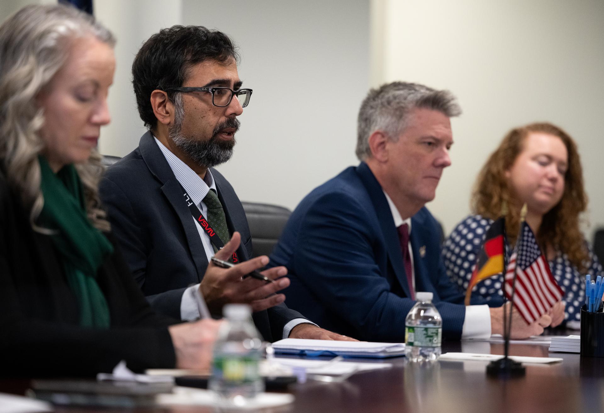 NASA Associate Administrator Amit Kshatriya is seen during a meeting with German Minister for Research, Technology, and Space Dorothee Bär, Tuesday, Dec. 9, 2025, at the Mary W. Jackson NASA Headquarters building in Washington. Photo Credit: (NASA/Joel Kowsky)
