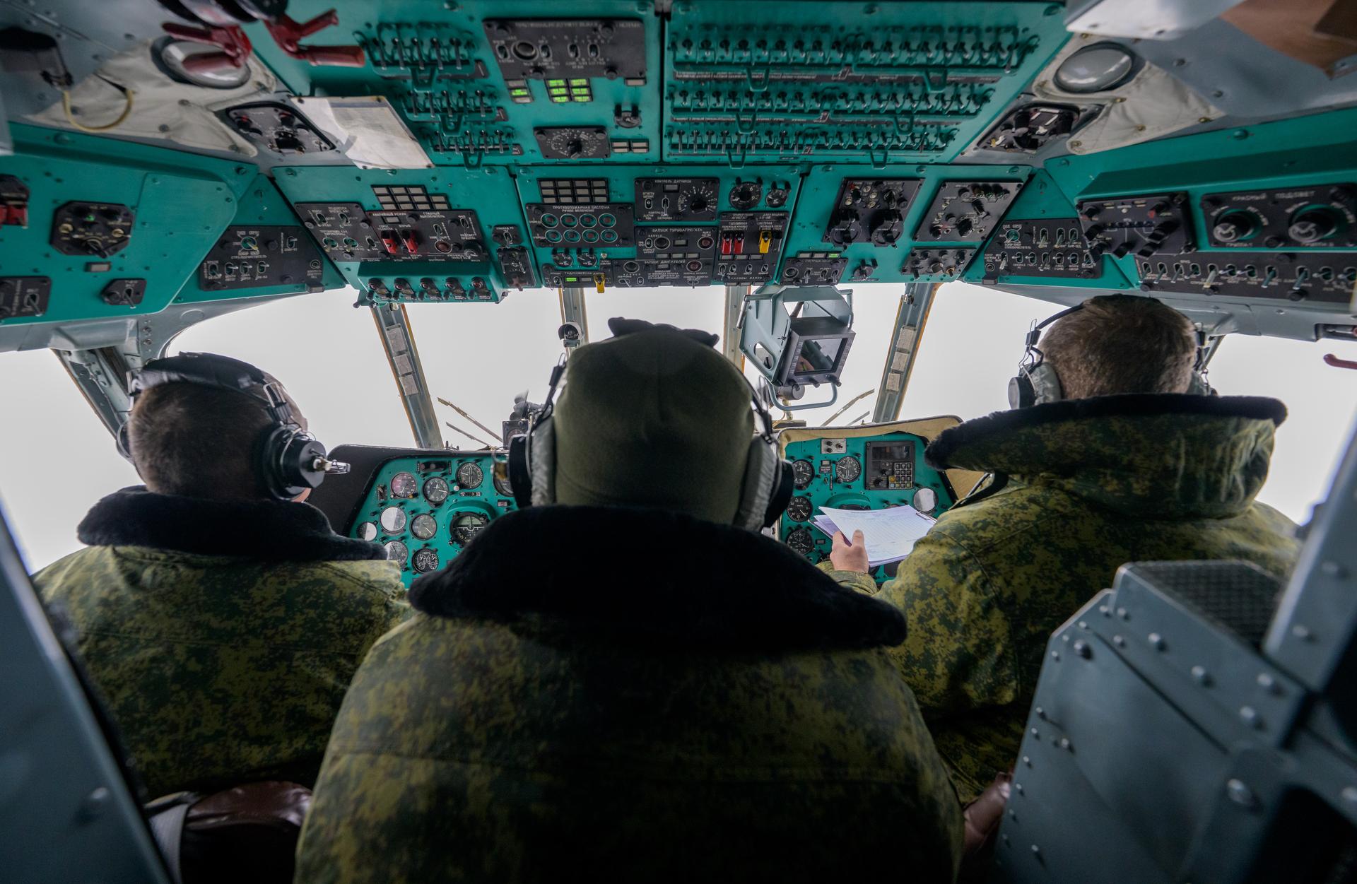 Russian Search and Rescue helicopter teams fly to the predicted landing zone of the Soyuz MS-27 spacecraft with Expedition 73 NASA astronaut Jonny Kim, and Roscosmos cosmonauts Sergey Ryzhikov, and Alexey Zubritsky aboard, near the town of Zhezkazgan, Kazakhstan, Tuesday, Dec. 9, 2025. The trio returned to Earth after logging 245 days in space as a members of Expeditions 72 and 73 aboard the International Space Station. Photo Credit: (NASA/Bill Ingalls)