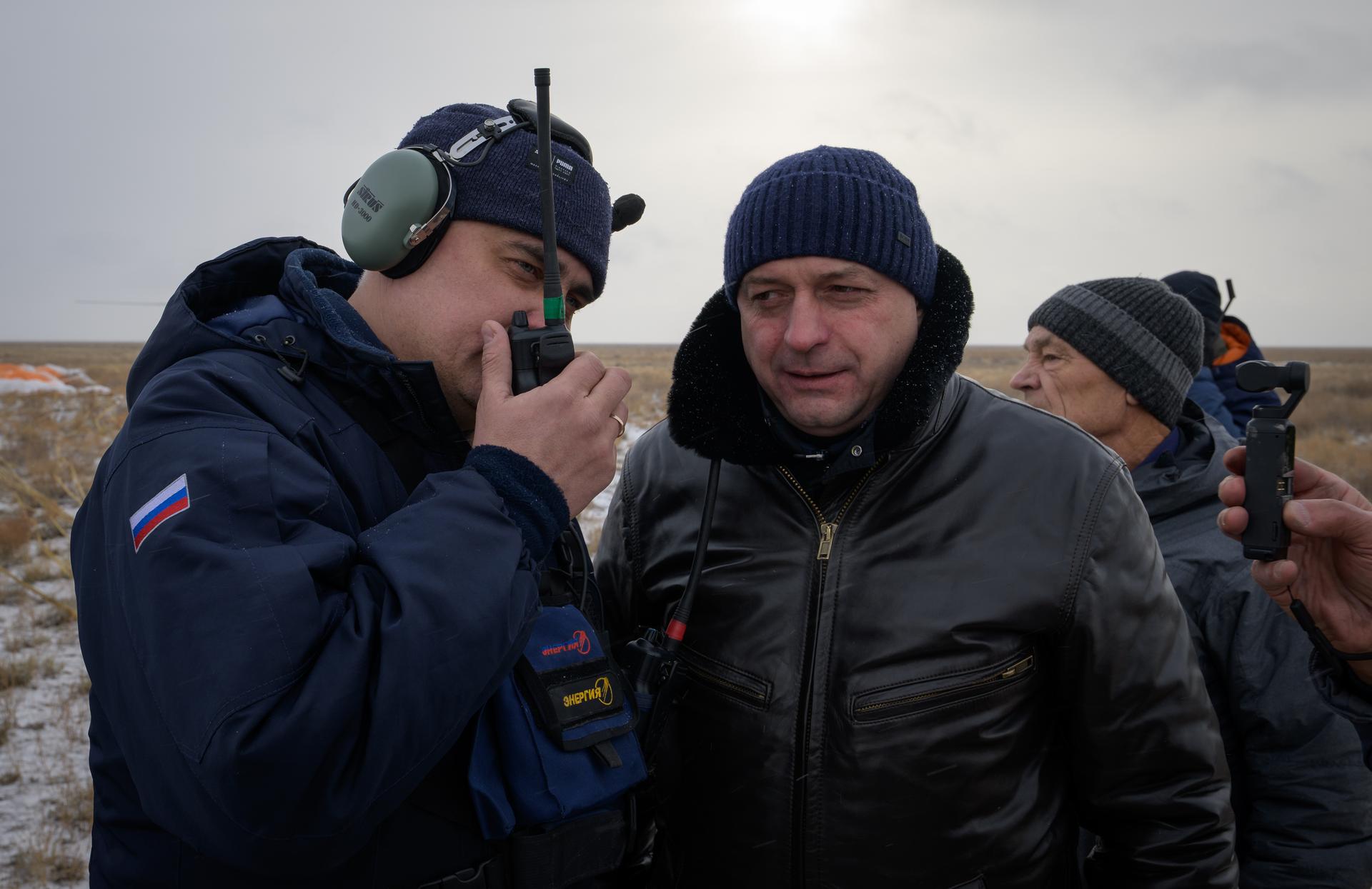 Russian Search and Rescue teams arrive at the Soyuz MS-27 spacecraft shortly after it landed in a remote area near the town of Zhezkazgan, Kazakhstan with Expedition 73 NASA astronaut Jonny Kim, and Roscosmos cosmonauts Sergey Ryzhikov, and Alexey Zubritsky aboard, Tuesday, Dec. 9, 2025. The trio returned to Earth after logging 245 days in space as a members of Expeditions 72 and 73 aboard the International Space Station. Photo Credit: (NASA/Bill Ingalls)
