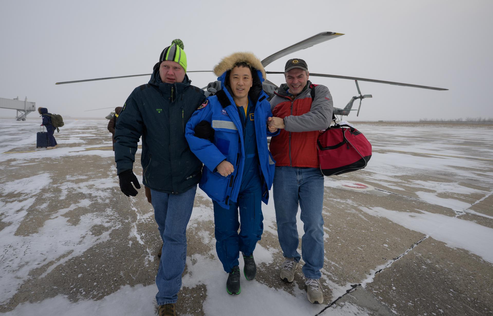 NASA astronaut Jonny Kim arrives at the Karaganda Airport in Kazakhstan after he, Roscosmos cosmonauts Sergey Ryzhikov, and Alexey Zubritsky, landed in their Soyuz MS-27 spacecraft in a remote area near the town of Zhezkazgan, Kazakhstan on Tuesday, Dec. 9, 2025. The trio returned to Earth after logging 245 days in space as a members of Expeditions 72 and 73 aboard the International Space Station. Photo Credit: (NASA/Bill Ingalls)