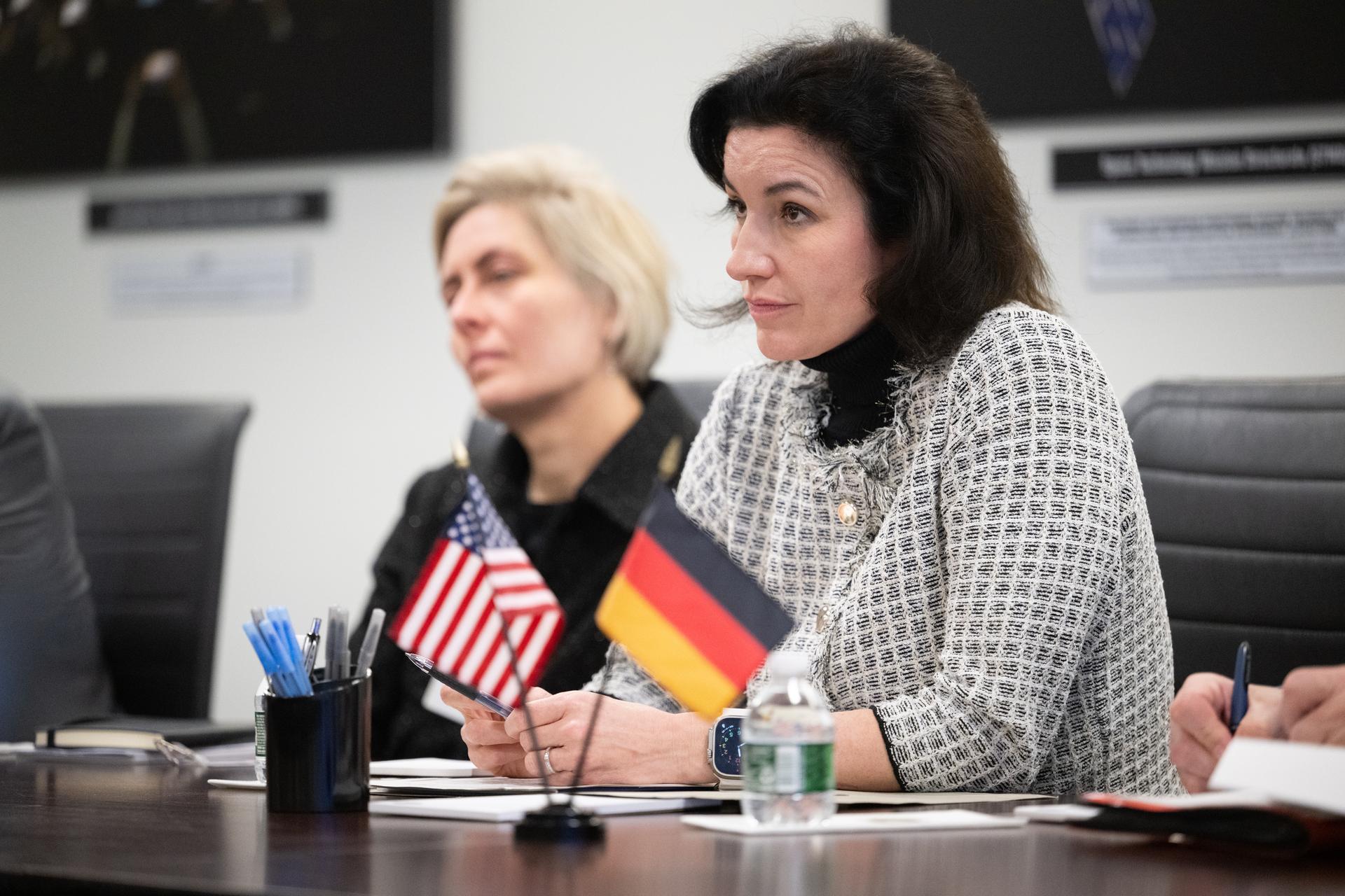 German Minister for Research, Technology, and Space Dorothee Bär is seen during a meeting with NASA leadership, Tuesday, Dec. 9, 2025, at the Mary W. Jackson NASA Headquarters building in Washington.  Photo Credit: (NASA/Joel Kowsky)
