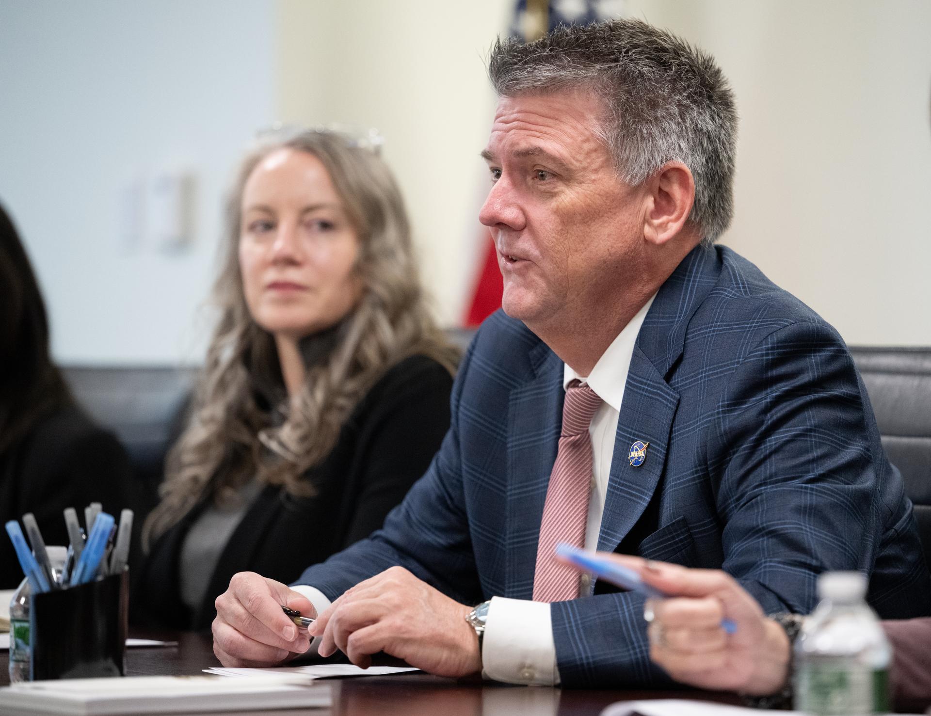 NASA Chief of Staff Brian Hughes is seen during a meeting with Israel’s Minister for Innovation, Science, and Technology Gila Gamliel, Wednesday, Dec. 10, 2025, at the Mary W. Jackson NASA Headquarters building in Washington. Photo Credit: (NASA/Joel Kowsky)