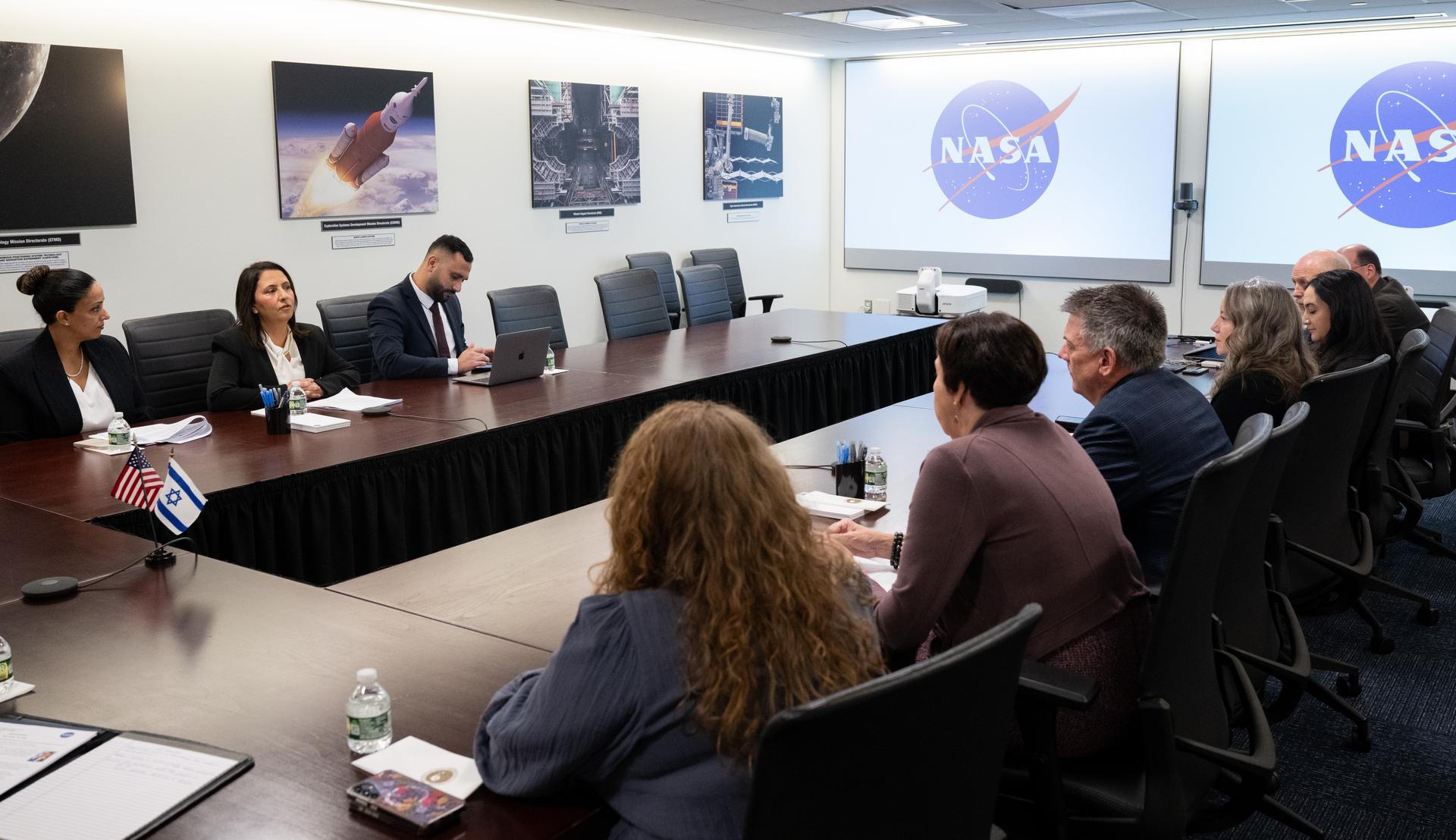 Israel’s Minister for Innovation, Science, and Technology Gila Gamliel, center left, is seen during a meeting with NASA leadership, Wednesday, Dec. 10, 2025, at the Mary W. Jackson NASA Headquarters building in Washington. Photo Credit: (NASA/Joel Kowsky)