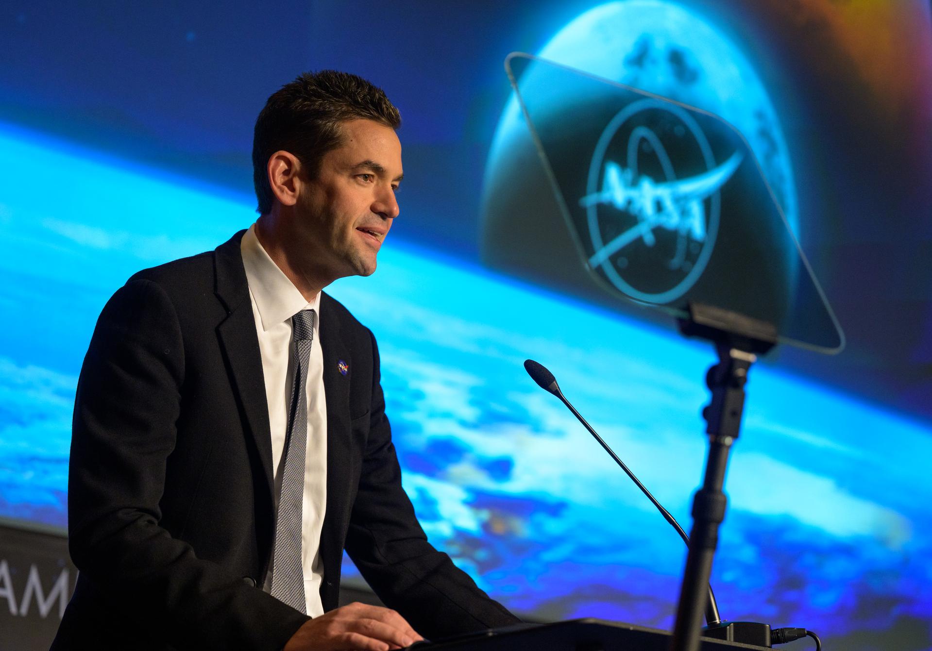 NASA Administrator Jared Isaacman speaks at an agency town hall a day after being sworn-in as the agency's 15th administrator, Friday, Dec. 19, 2025, at the Mary W. Jackson NASA Headquarters Building in Washington. Photo Credit: (NASA/Bill Ingalls)