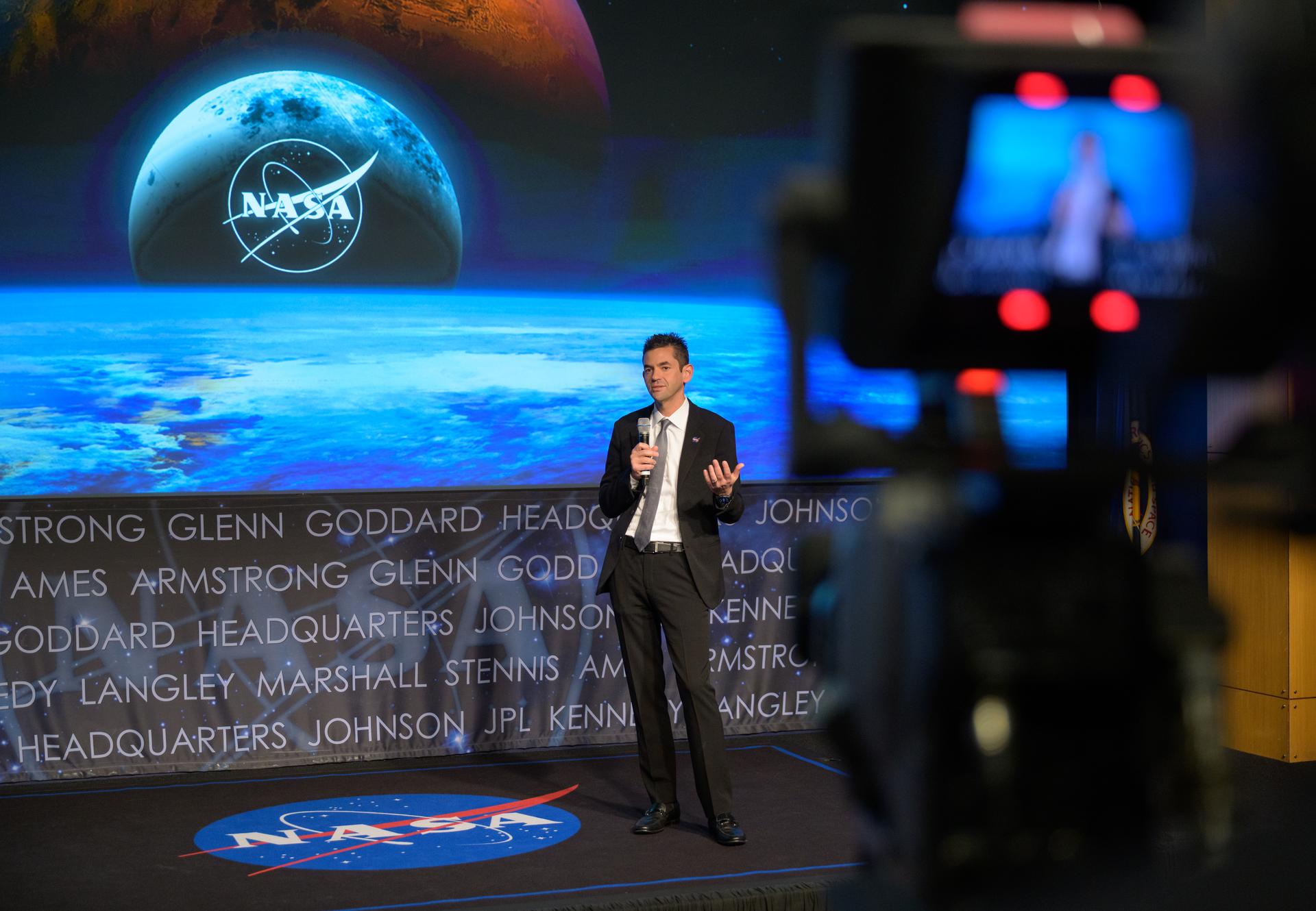 NASA Administrator Jared Isaacman speaks at an agency town hall a day after being sworn-in as the agency's 15th administrator, Friday, Dec. 19, 2025, at the Mary W. Jackson NASA Headquarters Building in Washington. Photo Credit: (NASA/Bill Ingalls)