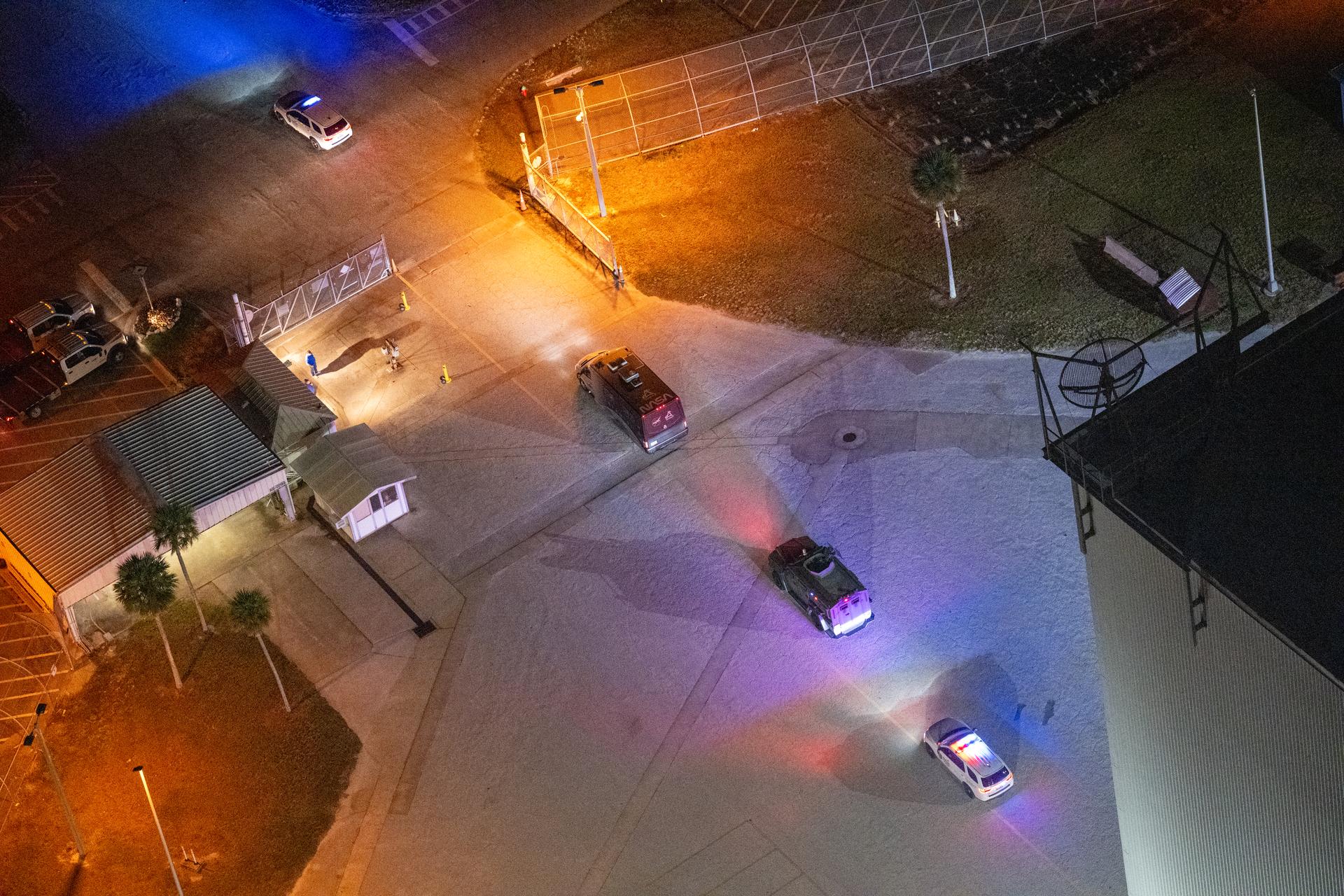The astronaut transport vehicle carrying Artemis II crewmembers NASA astronauts Reid Wiseman, commander; Victor Glover, pilot; Christina Koch, mission specialist; and CSA (Canadian Space Agency) astronaut Jeremy Hansen, mission specialist is seen as it departs the Vehicle Assembly Building following the Artemis II countdown demonstration test, Saturday, Dec. 20, 2025, at NASA’s Kennedy Space Center in Florida. For this operation, the Artemis II crew and launch teams simulated the launch day timeline including suit-up, walkout, and spacecraft ingress and egress. Through the Artemis campaign, NASA will send astronauts to explore the Moon for scientific discovery, economic benefits, and to build the foundation for the first crewed missions to Mars, for the benefit of all. Photo Credit: (NASA/Keegan Barber)