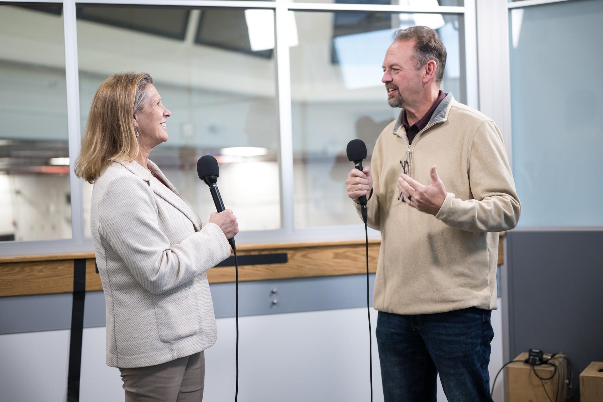 Lori Glaze, acting associate administrator for NASA's Exploration Systems Development Mission Directorate is interviewed by NASA public affairs officer Steven Siceloff during the Countdown Demonstration Test with Artemis II crewmembers NASA astronauts Reid Wiseman, commander; Victor Glover, pilot; Christina Koch, mission specialist; and CSA (Canadian Space Agency) astronaut Jeremy Hansen, mission specialist in Firing Room 2 of the Rocco A. Petrone Launch Control Center, Saturday, Dec. 20, 2025, at NASA’s Kennedy Space Center in Florida. For this operation, the Artemis II crew and launch teams are simulating the launch day timeline including suit-up, walkout, and spacecraft ingress and egress.  Through the Artemis campaign, NASA will send astronauts to explore the Moon for scientific discovery, economic benefits, and to build the foundation for the first crewed missions to Mars, for the benefit of all. Photo Credit: (NASA/Aubrey Gemignani)