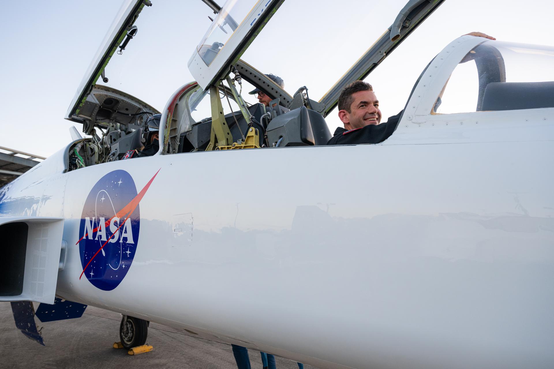 NASA Administrator Jared Isaacman is seen following a formation flight with his personal F-5 aircraft, Monday, Jan. 5, 2026, at NASA’s Kennedy Space Center in Florida. Isaacman was joined by Lara Trump of Fox News flying in the back seat. Photo Credit: (NASA/John Kraus)