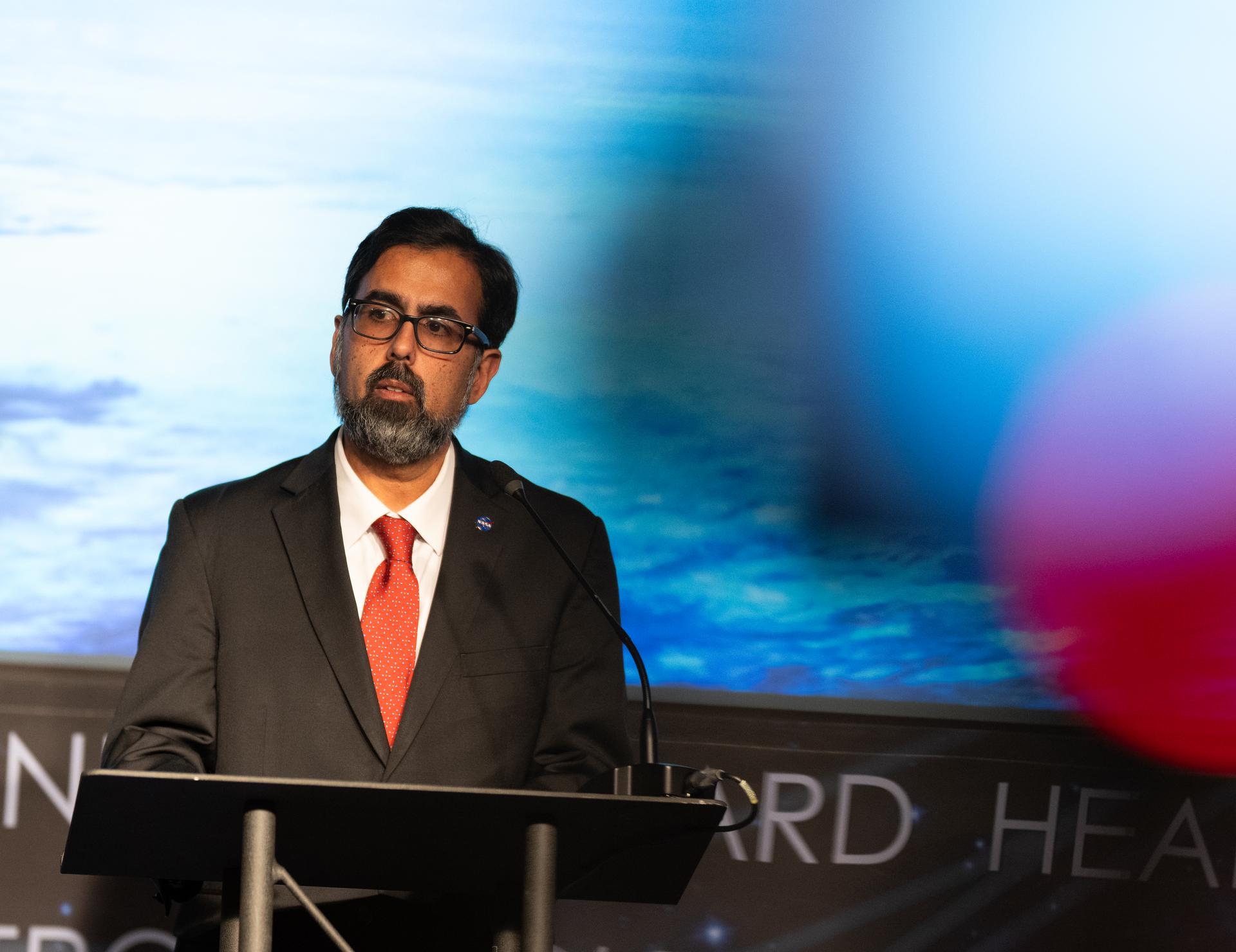 Amit Kshatriya, NASA associate administrator, provides an update on the International Space Station and its crew, Thursday, Jan. 8, 2026, at the Mary W. Jackson NASA Headquarters building in Washington. Photo Credit: (NASA/Joel Kowsky)