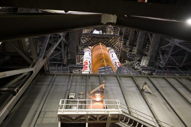 NASA’s Artemis II SLS (Space Launch System) rocket and Orion spacecraft, secu...