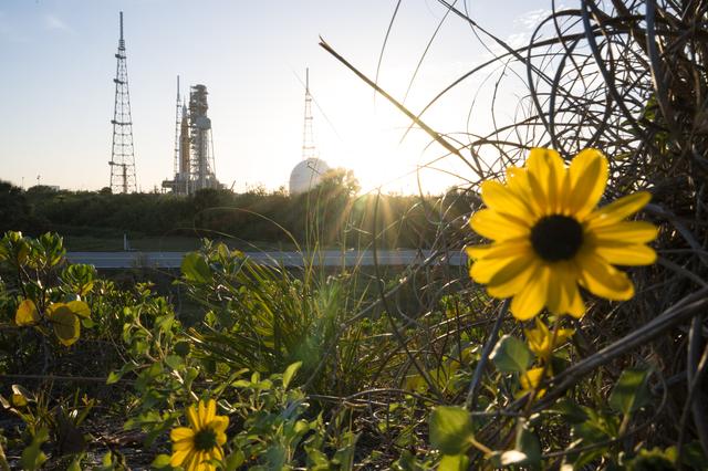 NASA’s Artemis II Space Launch System (SLS) rocket and Orion spacecraft, secu...