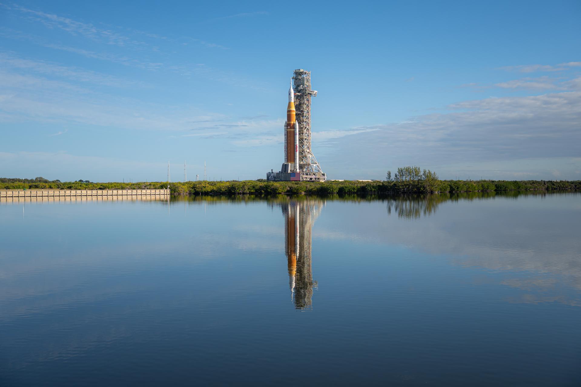 NASA’s Artemis II SLS (Space Launch System) rocket and Orion spacecraft roll out to Launch Complex 39B, Saturday, Jan. 17, 2026, at NASA’s Kennedy Space Center in Florida. Photo Credit: (NASA/John Kraus)