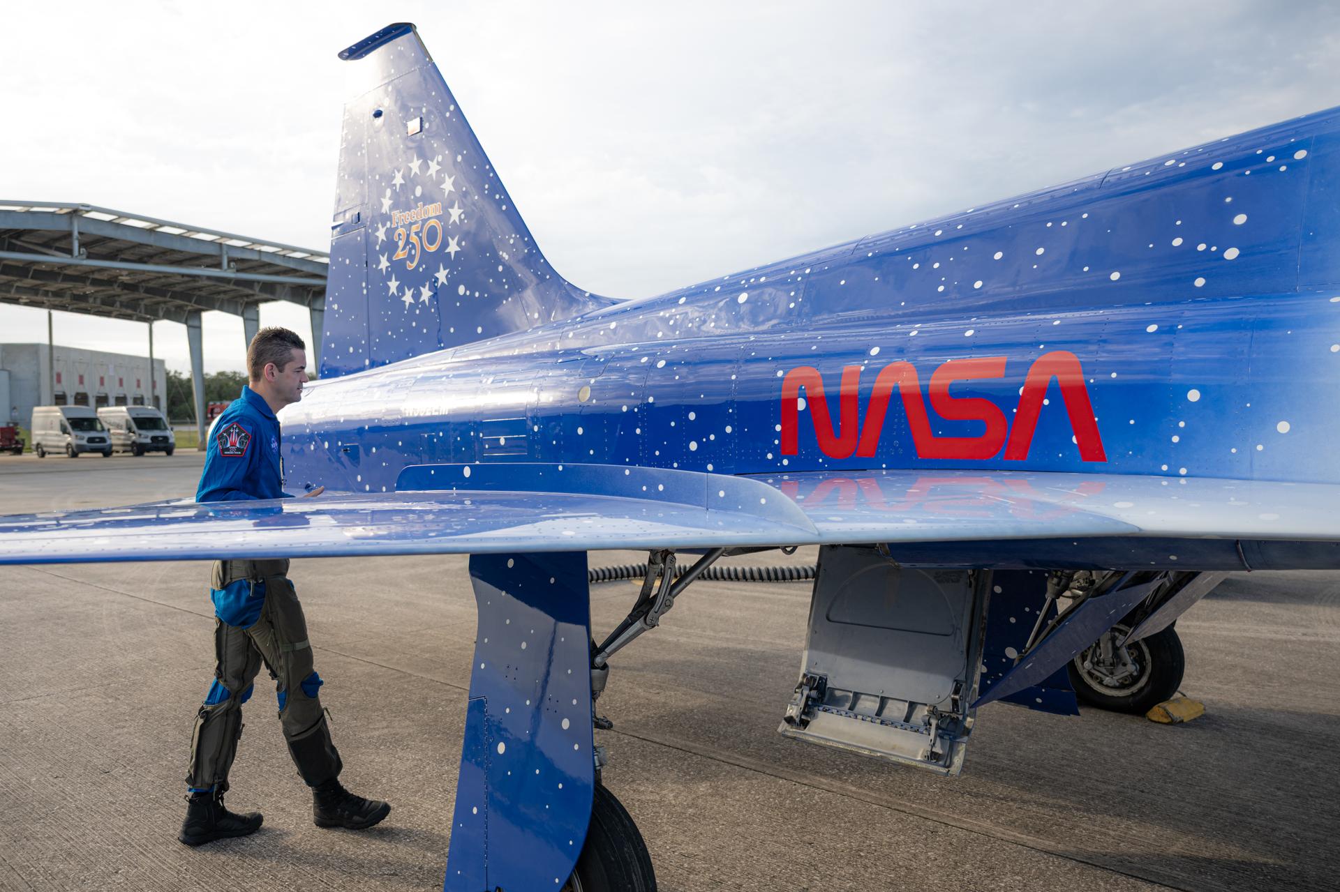 NASA Administrator Jared Isaacman is seen with his personal F-5 aircraft, Thursday, Jan. 22, 2026, at NASA’s Kennedy Space Center in Florida. Photo Credit: (NASA/John Kraus)