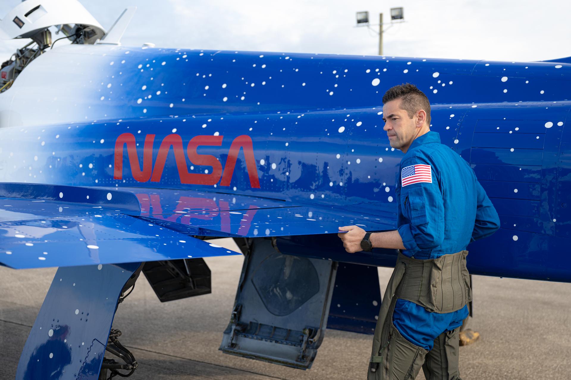 NASA Administrator Jared Isaacman is seen with his personal F-5 aircraft, Thursday, Jan. 22, 2026, at NASA’s Kennedy Space Center in Florida. Photo Credit: (NASA/John Kraus)