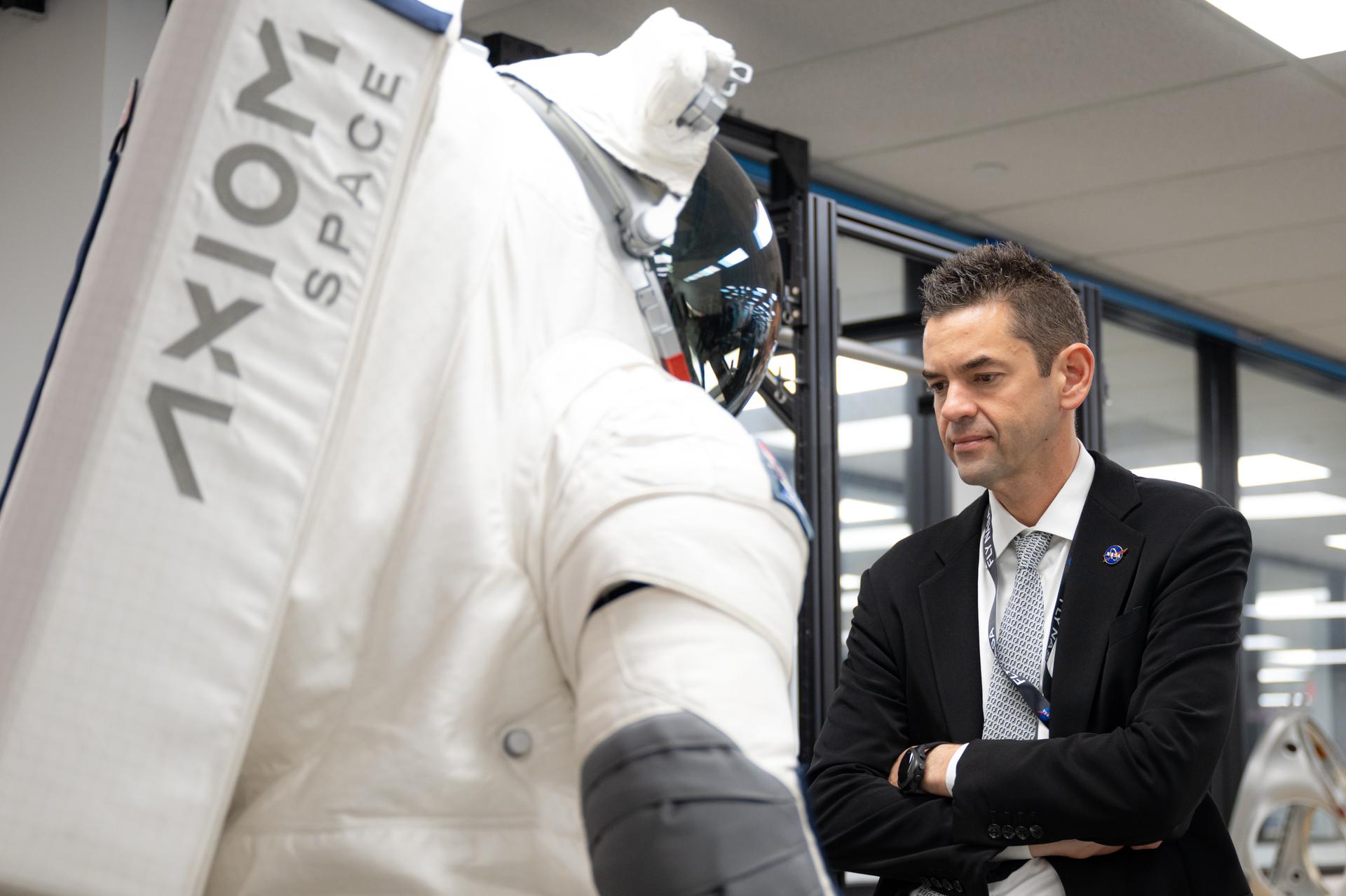 NASA Administrator Jared Isaacman tours Axiom Space's extravehicular activity and spacesuit facility, Friday, Jan. 23, 2026, in Houston, Texas. Photo Credit: (NASA/John Kraus)
