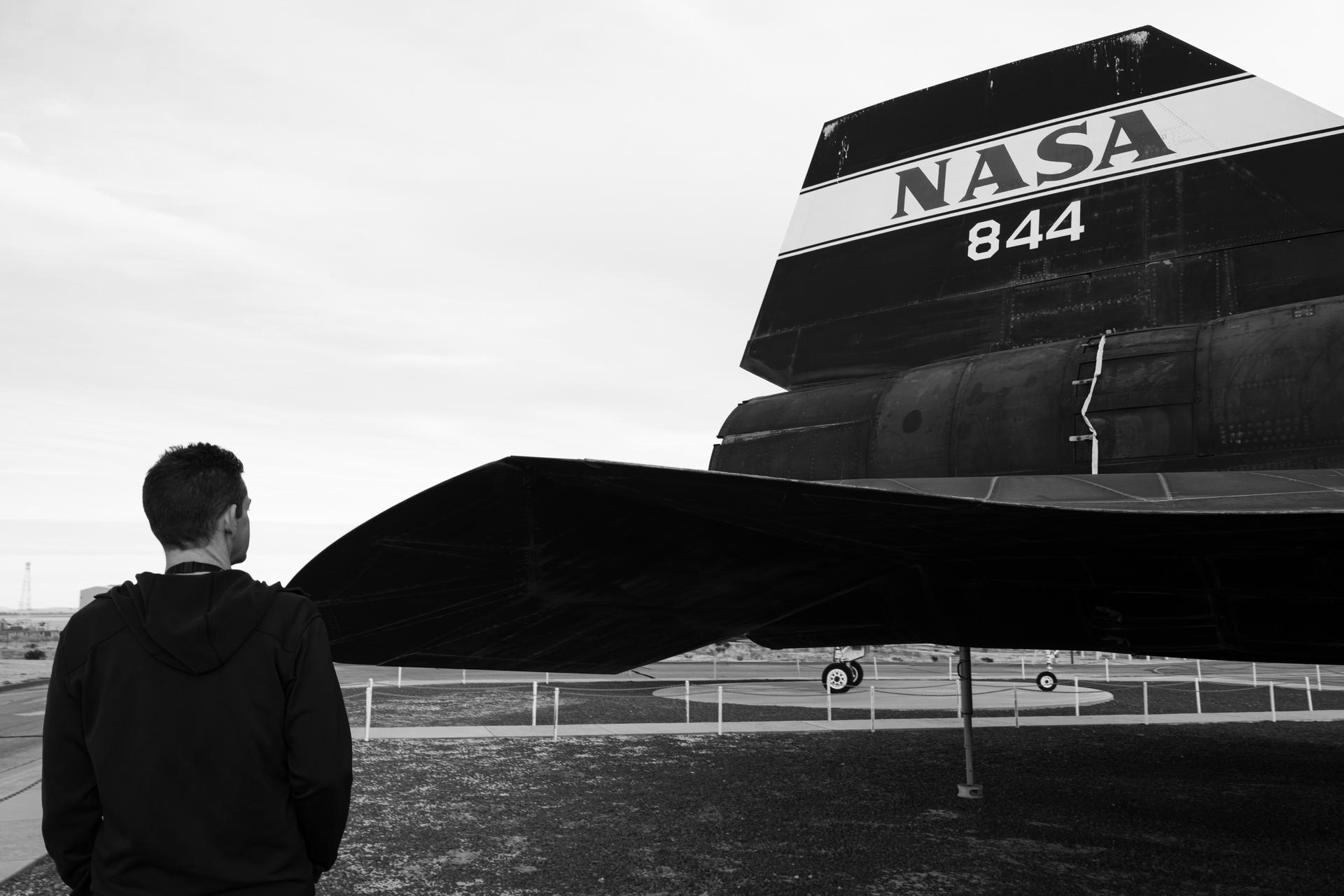 NASA Administrator Jared Isaacman views a retired SR-71 Blackbird aircraft, Sunday, Jan. 25, 2026, at NASA’s Armstrong Flight Research Center at Edwards Air Force Base in California. Armstrong marks the ninth stop in Isaacman’s roadshow to visit NASA facilities and engage directly with the agency’s workforce. Photo Credit: (NASA/John Kraus)