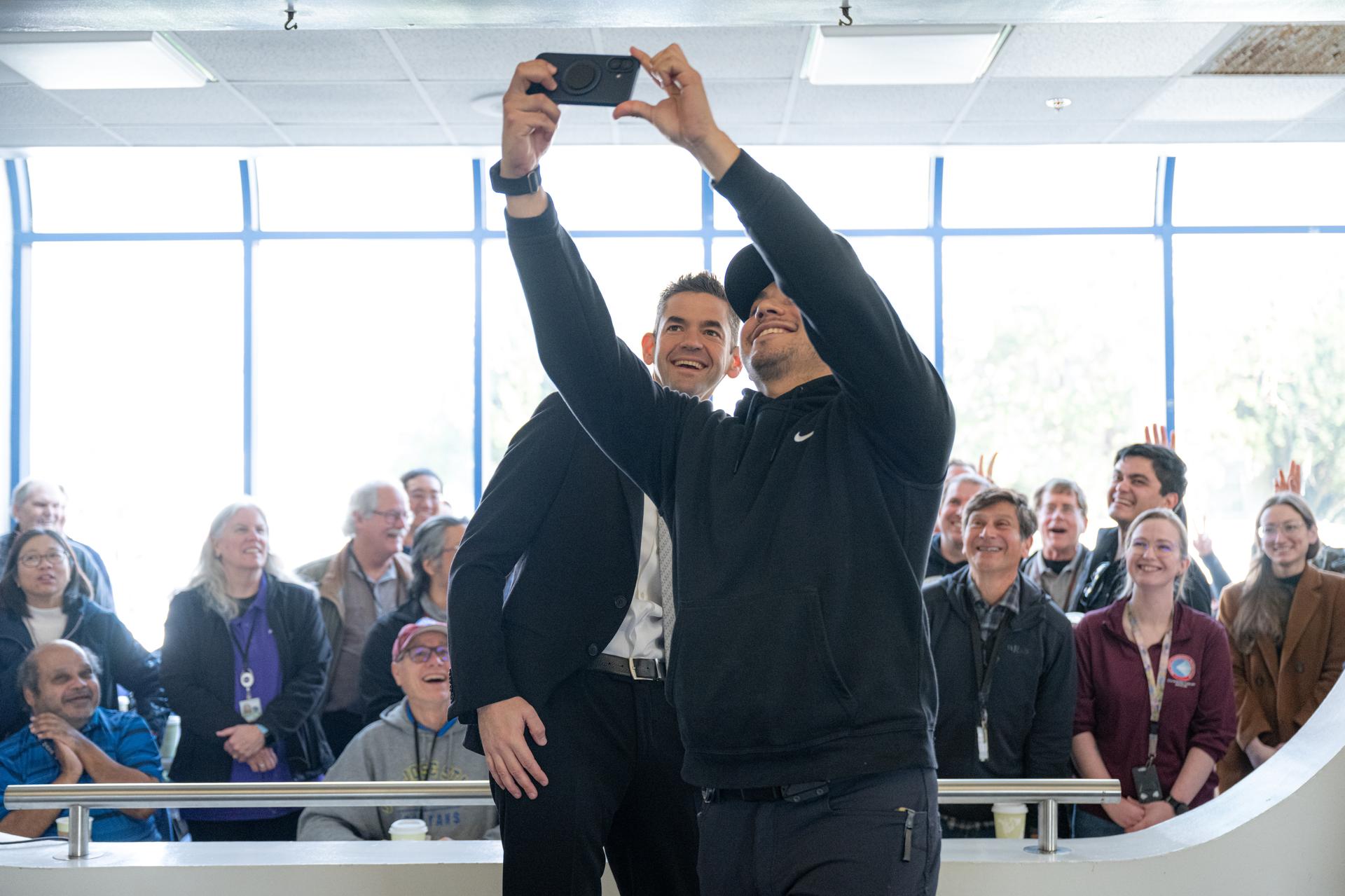 NASA Administrator Jared Isaacman poses for a photograph with the workforce, Monday, Jan. 26, 2026, at NASA’s Ames Research Center in Mountain View, Calif. Ames marks the tenth stop in Isaacman’s roadshow to visit NASA facilities and engage directly with the agency’s workforce. Photo Credit: (NASA/John Kraus)