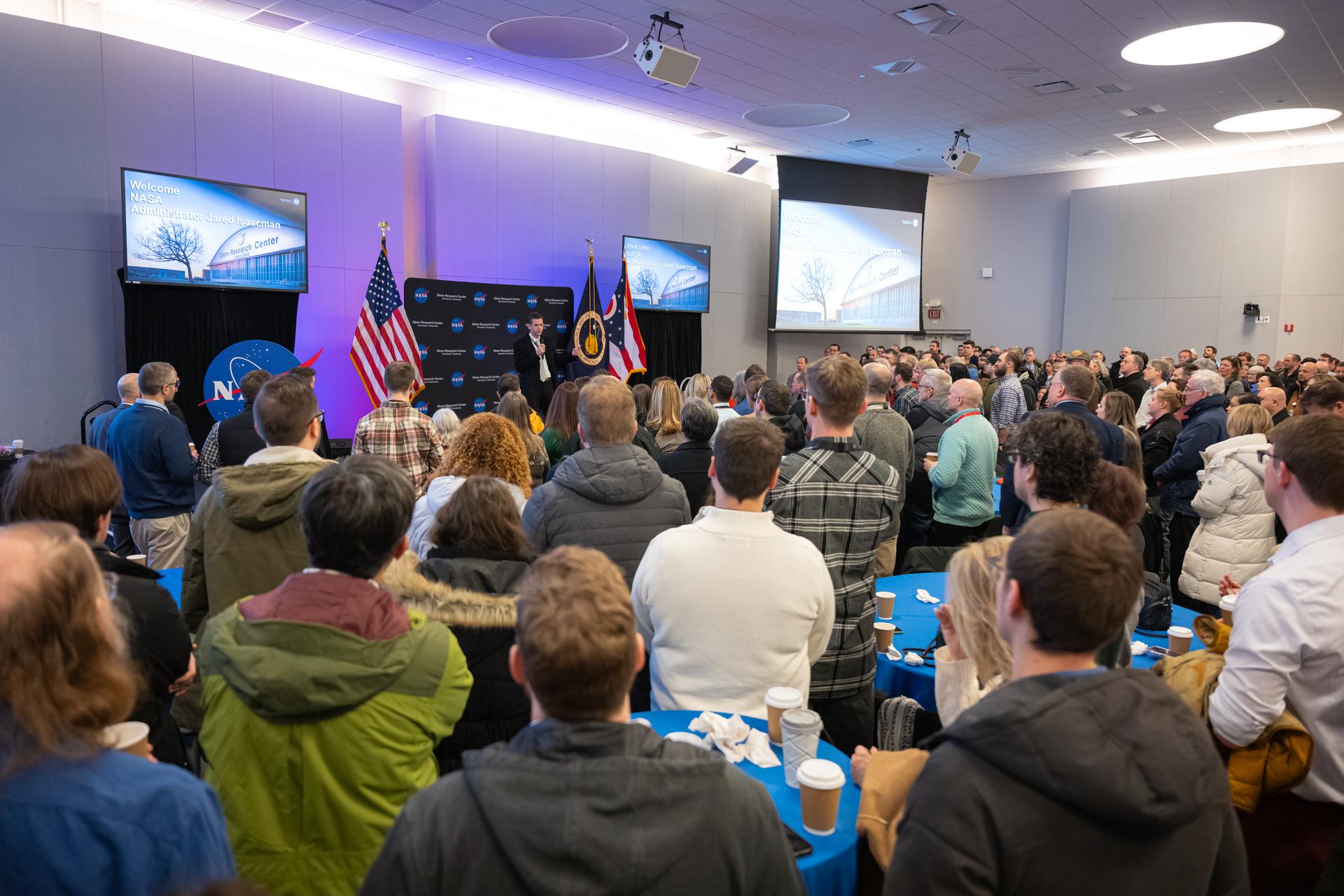 NASA Administrator Jared Isaacman speaks during a workforce Q&A session, Tuesday, Jan. 27, 2026, at NASA’s Glenn Research Center in Cleveland, Ohio. Glenn marks the eleventh stop in Isaacman’s roadshow to visit NASA facilities and engage directly with the agency’s workforce. Photo Credit: (NASA/John Kraus)