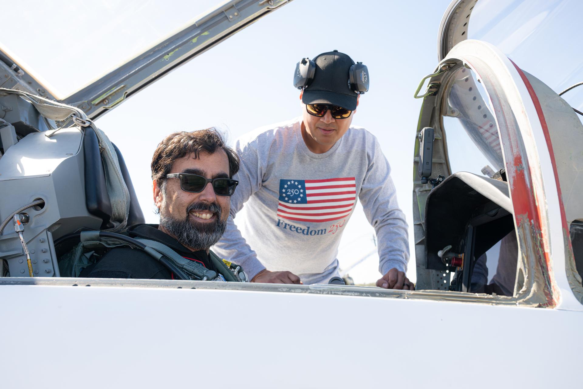 Amit Kshatriya, NASA associate administrator, poses for a photograph in NASA Administrator Jared Isaacman’s personal F-5 aircraft, Sunday, Feb. 8, 2026, ahead of a formation flight at NASA’s Kennedy Space Center in Florida. Photo Credit: (NASA/John Kraus)
