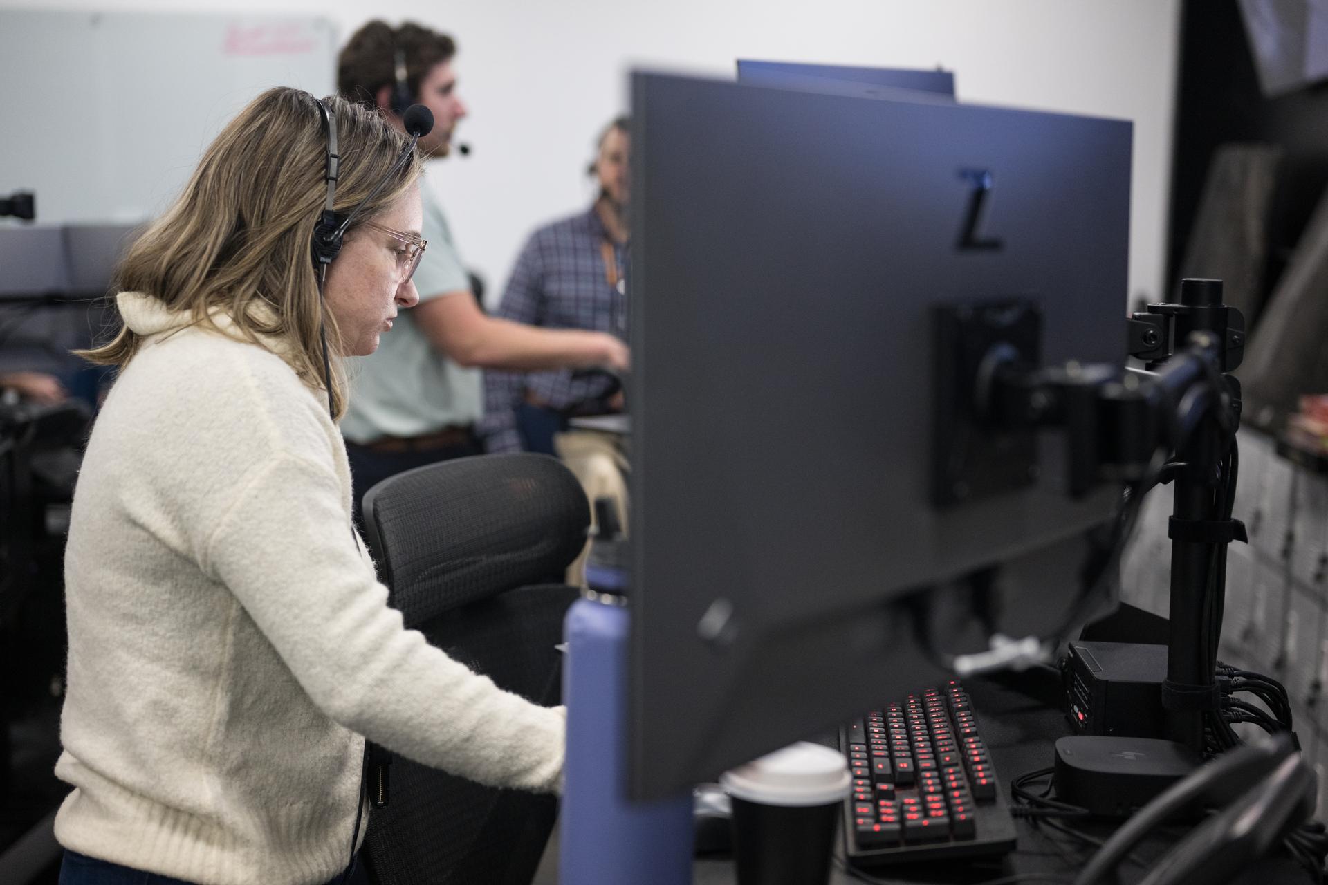 Teams monitor the countdown during a dress rehearsal in preparation for the launch of a SpaceX Falcon 9 rocket carrying the company's Dragon spacecraft on NASA’s SpaceX Crew-12 mission with NASA astronauts Jessica Meir, Jack Hathaway, ESA (European Space Agency) astronaut Sophie Adenot, and Roscosmos cosmonaut Andrey Fedyaev onboard, Monday, Feb. 9, 2026, in the control room of SpaceX’s HangarX at NASA’s Kennedy Space Center in Florida. NASA’s SpaceX Crew-12 mission is the twelfth crew rotation mission of the SpaceX Dragon spacecraft and Falcon 9 rocket to the International Space Station as part of the agency’s Commercial Crew Program. Meir, Hathaway, Adenot, and Fedyaev will launch from Space Launch Complex 40 at the Cape Canaveral Space Force Station. Photo Credit: (NASA/Aubrey Gemignani)