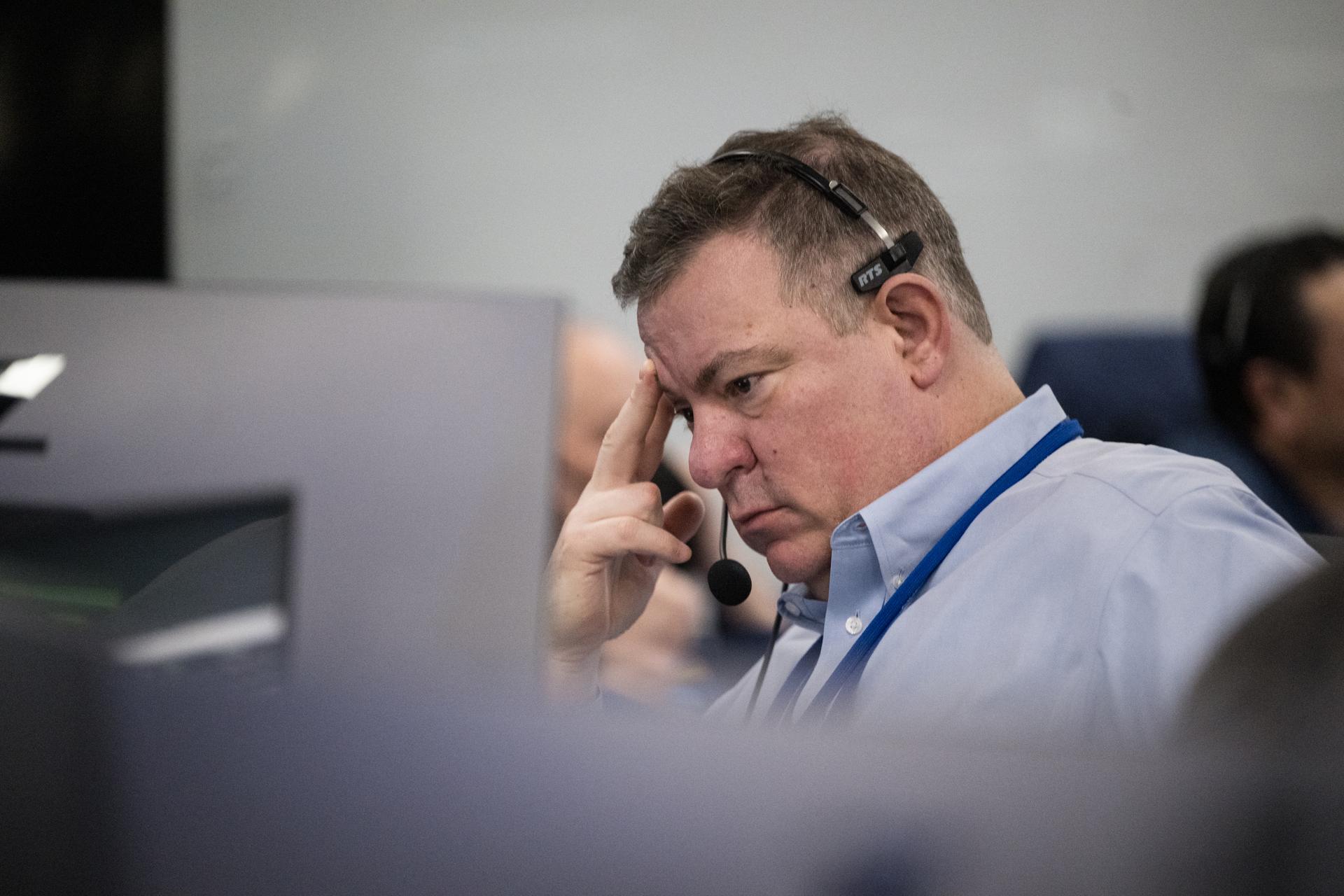 Teams monitor the countdown during a dress rehearsal in preparation for the launch of a SpaceX Falcon 9 rocket carrying the company's Dragon spacecraft on NASA’s SpaceX Crew-12 mission with NASA astronauts Jessica Meir, Jack Hathaway, ESA (European Space Agency) astronaut Sophie Adenot, and Roscosmos cosmonaut Andrey Fedyaev onboard, Monday, Feb. 9, 2026, in the control room of SpaceX’s HangarX at NASA’s Kennedy Space Center in Florida. NASA’s SpaceX Crew-12 mission is the twelfth crew rotation mission of the SpaceX Dragon spacecraft and Falcon 9 rocket to the International Space Station as part of the agency’s Commercial Crew Program. Meir, Hathaway, Adenot, and Fedyaev will launch from Space Launch Complex 40 at the Cape Canaveral Space Force Station. Photo Credit: (NASA/Aubrey Gemignani)