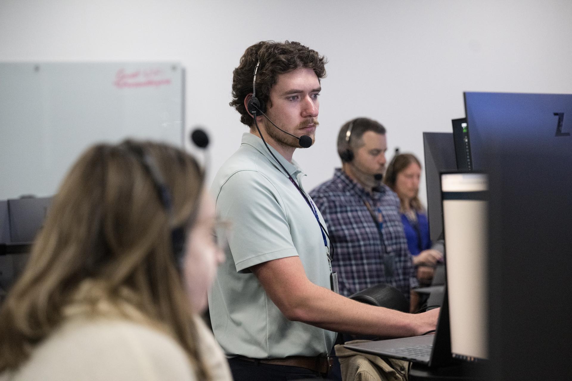 Teams monitor the countdown during a dress rehearsal in preparation for the launch of a SpaceX Falcon 9 rocket carrying the company's Dragon spacecraft on NASA’s SpaceX Crew-12 mission with NASA astronauts Jessica Meir, Jack Hathaway, ESA (European Space Agency) astronaut Sophie Adenot, and Roscosmos cosmonaut Andrey Fedyaev onboard, Monday, Feb. 9, 2026, in the control room of SpaceX’s HangarX at NASA’s Kennedy Space Center in Florida. NASA’s SpaceX Crew-12 mission is the twelfth crew rotation mission of the SpaceX Dragon spacecraft and Falcon 9 rocket to the International Space Station as part of the agency’s Commercial Crew Program. Meir, Hathaway, Adenot, and Fedyaev will launch from Space Launch Complex 40 at the Cape Canaveral Space Force Station. Photo Credit: (NASA/Aubrey Gemignani)
