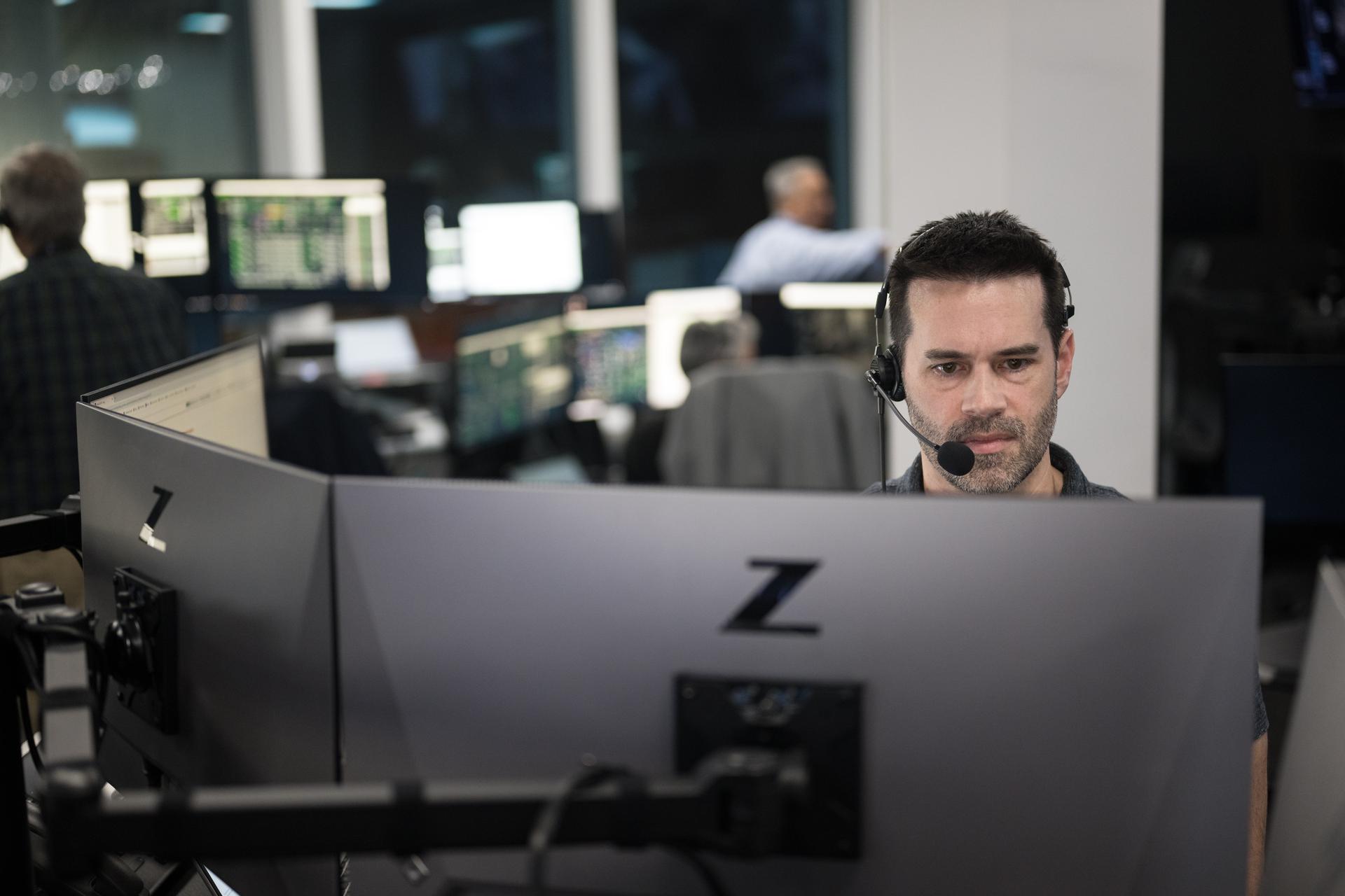 John Posey, lead engineer for Dragon in NASA's Commercial Crew Program, monitors the countdown during a dress rehearsal in preparation for the launch of a SpaceX Falcon 9 rocket carrying the company's Dragon spacecraft on NASA’s SpaceX Crew-12 mission with NASA astronauts Jessica Meir, Jack Hathaway, ESA (European Space Agency) astronaut Sophie Adenot, and Roscosmos cosmonaut Andrey Fedyaev onboard, Monday, Feb. 9, 2026, in the control room of SpaceX’s HangarX at NASA’s Kennedy Space Center in Florida. NASA’s SpaceX Crew-12 mission is the twelfth crew rotation mission of the SpaceX Dragon spacecraft and Falcon 9 rocket to the International Space Station as part of the agency’s Commercial Crew Program. Meir, Hathaway, Adenot, and Fedyaev will launch from Space Launch Complex 40 at the Cape Canaveral Space Force Station. Photo Credit: (NASA/Aubrey Gemignani)