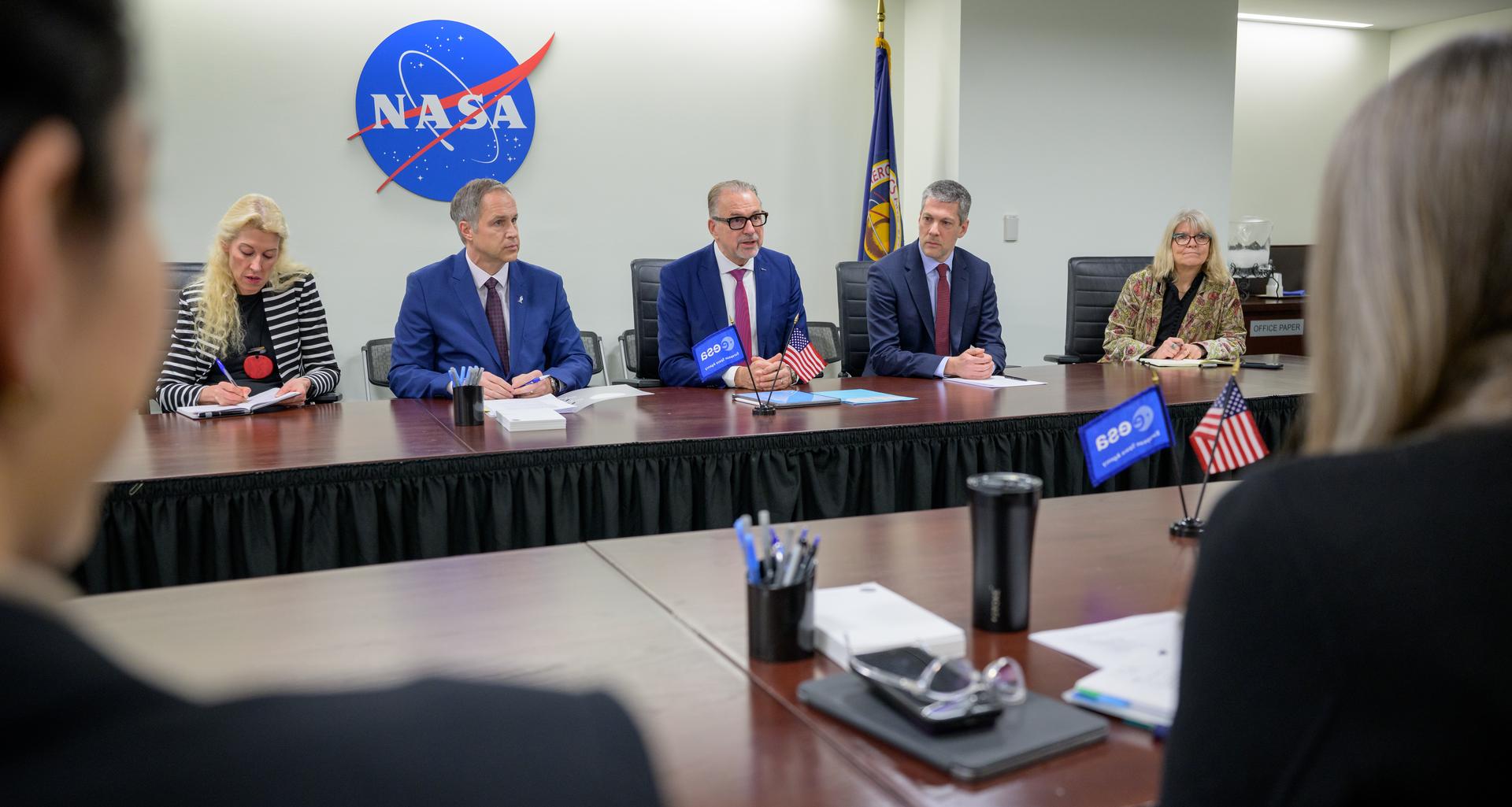 ESA Director General Josef Aschbacher, 3rd from left, meets with NASA Administrator Jared Isaacman, Wednesday, Feb. 11, 2026, at the Mary W. Jackson NASA Headquarters Building in Washington. Photo Credit: (NASA/Bill Ingalls)