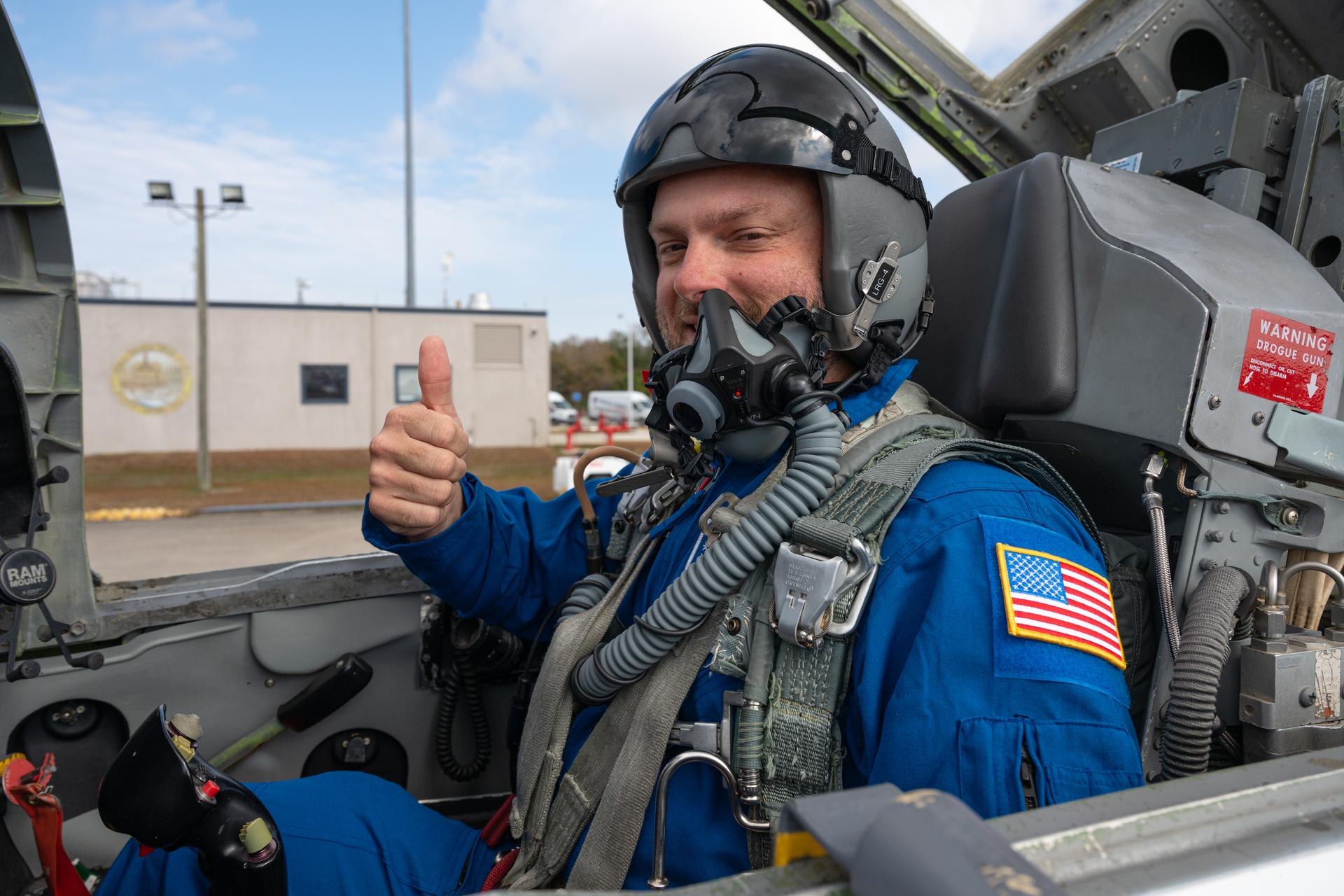 NASA employee Jonathan Baker, chief of the spaceport development division at NASA’s Kennedy Space Center, is seen before an employee incentive flying event with NASA Administrator Jared Isaacman and his personal F-5 aircraft, Thursday, Feb. 12, 2026, at NASA’s Kennedy Space Center in Florida. Photo Credit: (NASA/John Kraus)