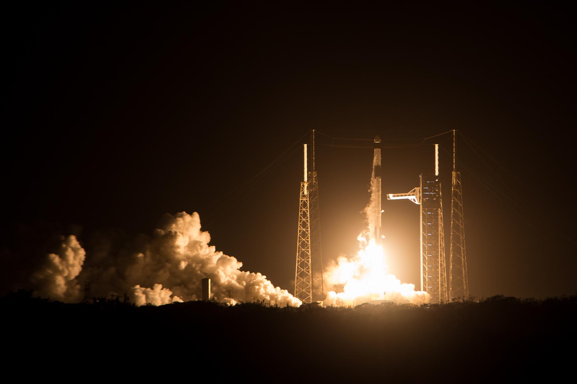 A SpaceX Falcon 9 rocket carrying the company's Dragon spacecraft is launched on NASA’s SpaceX Crew-12 mission to the International Space Station with NASA astronauts Jessica Meir, Jack Hathaway, ESA (European Space Agency) astronaut Sophie Adenot, and Roscosmos cosmonaut Andrey Fedyaev onboard, Friday, Feb. 13, 2026, from Cape Canaveral Space Force Station in Florida. NASA’s SpaceX Crew-12 mission is the twelfth crew rotation mission of the SpaceX Dragon spacecraft and Falcon 9 rocket to the International Space Station as part of the agency’s Commercial Crew Program. Meir, Hathaway, Adenot, and Fedyaev launched at 5:15 a.m. EST from Space Launch Complex 40 at the Cape Canaveral Space Force Station to begin a mission aboard the orbital outpost. Photo Credit: (NASA/Aubrey Gemignani)
