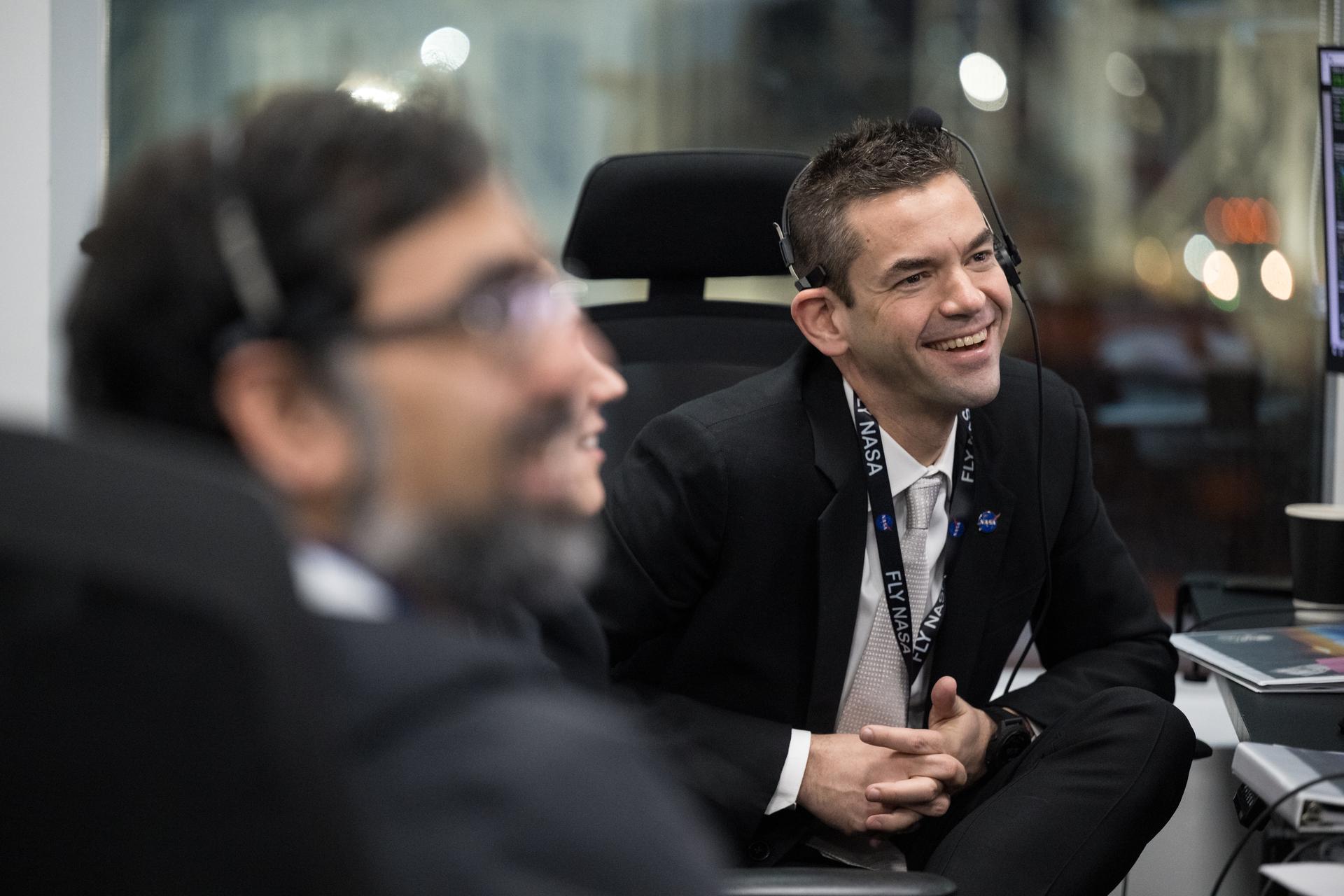 NASA Administrator Jared Isaacman, right, and NASA Associate Administrator Amit Kshatriya, monitor the countdown of the launch of a SpaceX Falcon 9 rocket carrying the company's Dragon spacecraft on NASA’s SpaceX Crew-12 mission with NASA astronauts Jessica Meir, Jack Hathaway, ESA (European Space Agency) astronaut Sophie Adenot, and Roscosmos cosmonaut Andrey Fedyaev onboard, Friday, Feb. 13, 2026, in the control center of SpaceX’s HangarX at NASA’s Kennedy Space Center in Florida. NASA’s SpaceX Crew-12 mission is the twelfth crew rotation mission of the SpaceX Dragon spacecraft and Falcon 9 rocket to the International Space Station as part of the agency’s Commercial Crew Program. Meir, Hathaway, Adenot, and Fedyaev are scheduled to launch at 5:15 a.m. EST, from Space Launch Complex 40 at the Cape Canaveral Space Force Station. Photo Credit: (NASA/Aubrey Gemignani)