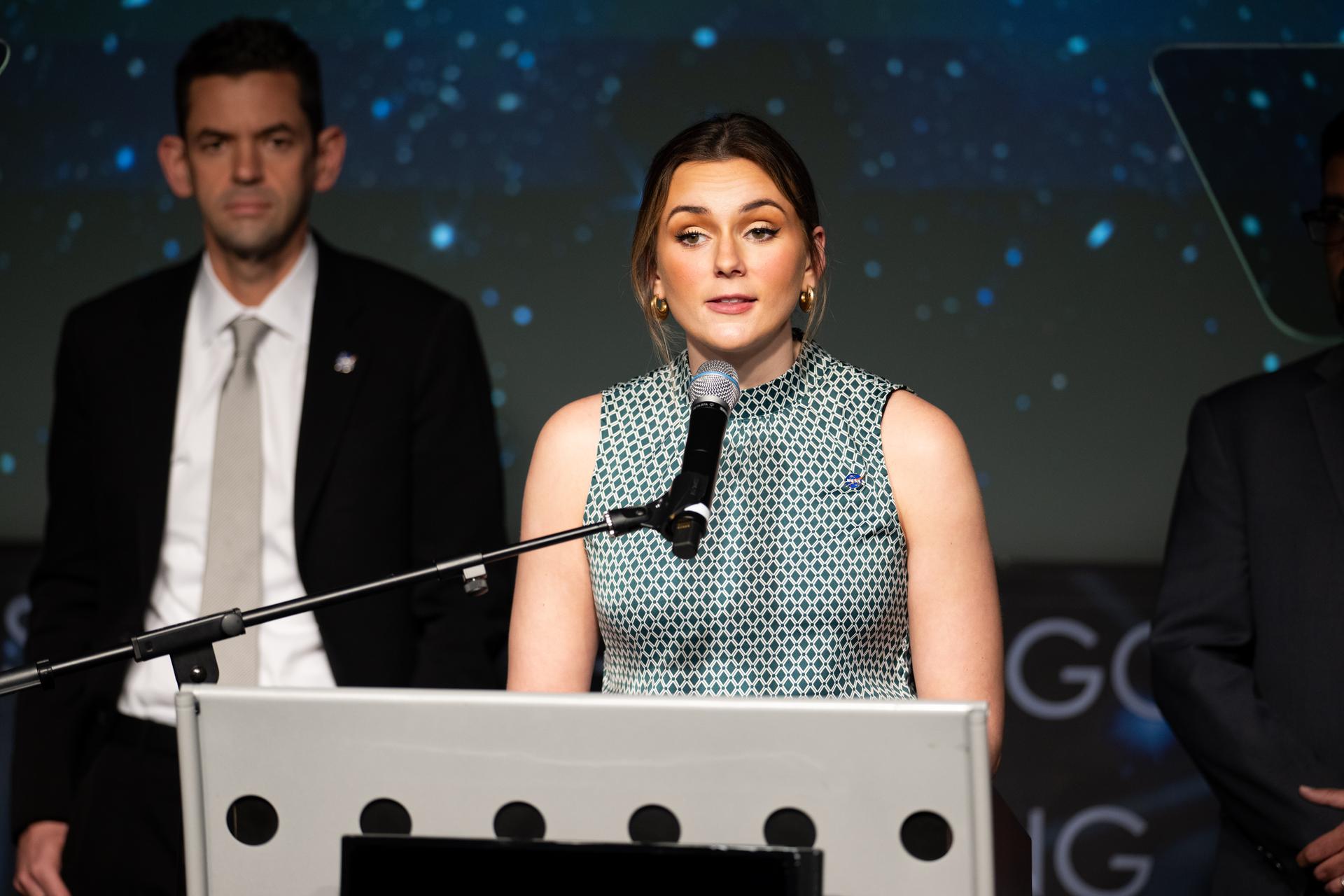 NASA Press Secretary Bethany Stevens moderates a news conference where NASA Administrator Jared Isaacman and NASA Associate Administrator Amit Kshatriya discussed a report of findings examining the Boeing CST-100 Starliner Crewed Flight Test, Thursday, Feb. 19, 2026, at the Mary W. Jackson NASA Headquarters building in Washington. Photo Credit: (NASA/Joel Kowsky)