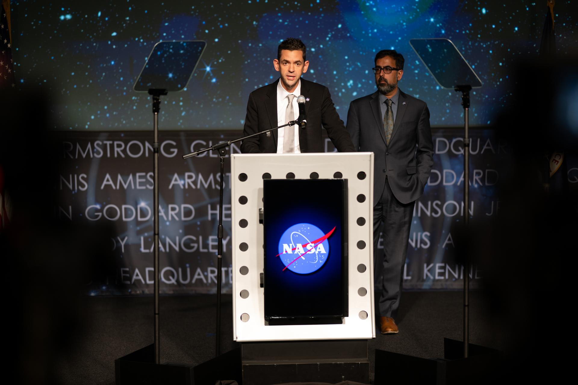 NASA Administrator Jared Isaacman, alongside NASA Associate Administrator Amit Kshatriya, discusses a report of findings examining the Boeing CST-100 Starliner Crewed Flight Test, Thursday, Feb. 19, 2026, at the Mary W. Jackson NASA Headquarters building in Washington. Photo Credit: (NASA/Joel Kowsky)