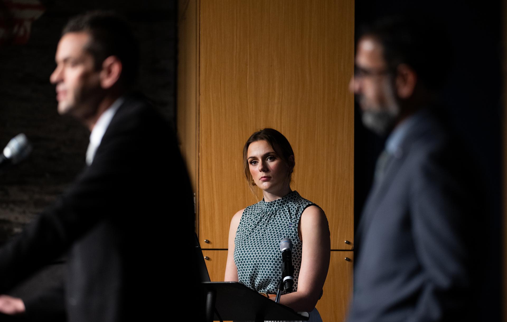 NASA Press Secretary Bethany Stevens looks on as NASA Administrator Jared Isaacman and NASA Associate Administrator Amit Kshatriya answer a question from a member of the media after discussing a report of findings examining the Boeing CST-100 Starliner Crewed Flight Test, Thursday, Feb. 19, 2026, at the Mary W. Jackson NASA Headquarters building in Washington. Photo Credit: (NASA/Joel Kowsky)