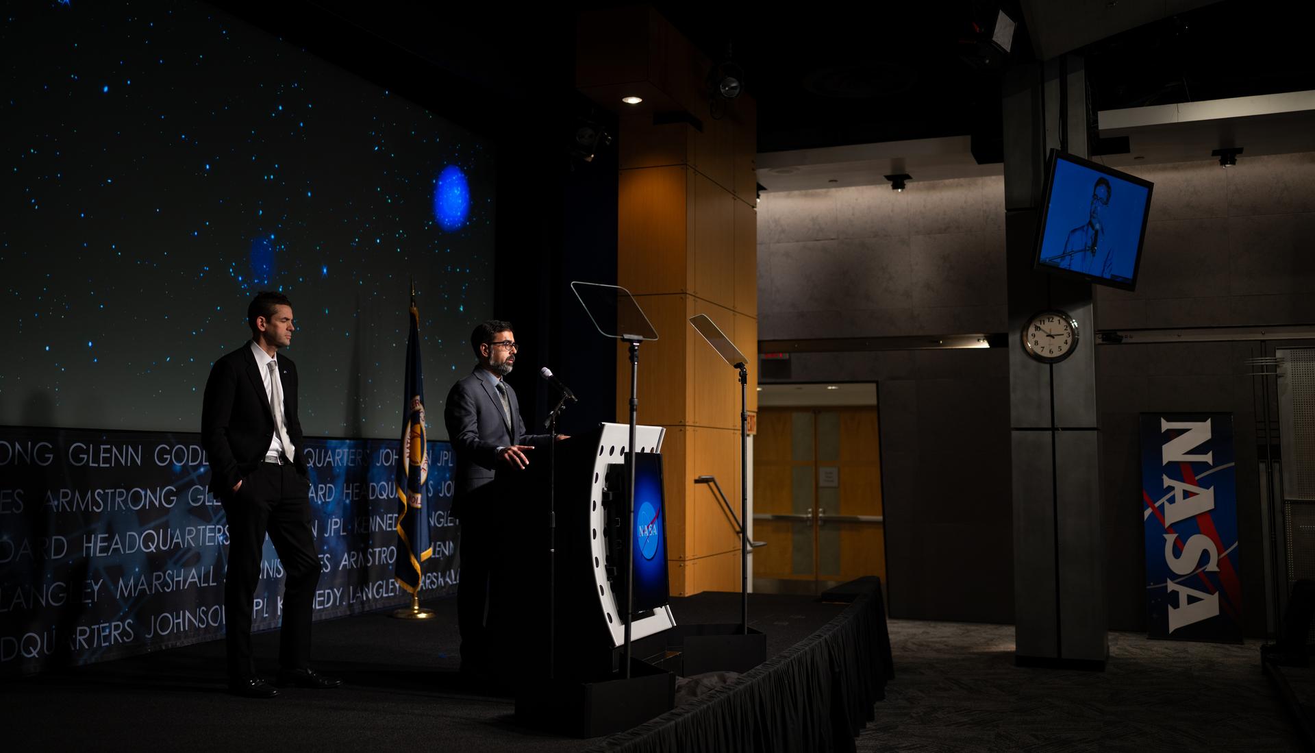 NASA Associate Administrator Amit Kshatriya, alongside NASA Administrator Jared Isaacman, discusses a report of findings examining the Boeing CST-100 Starliner Crewed Flight Test, Thursday, Feb. 19, 2026, at the Mary W. Jackson NASA Headquarters building in Washington. Photo Credit: (NASA/Joel Kowsky)