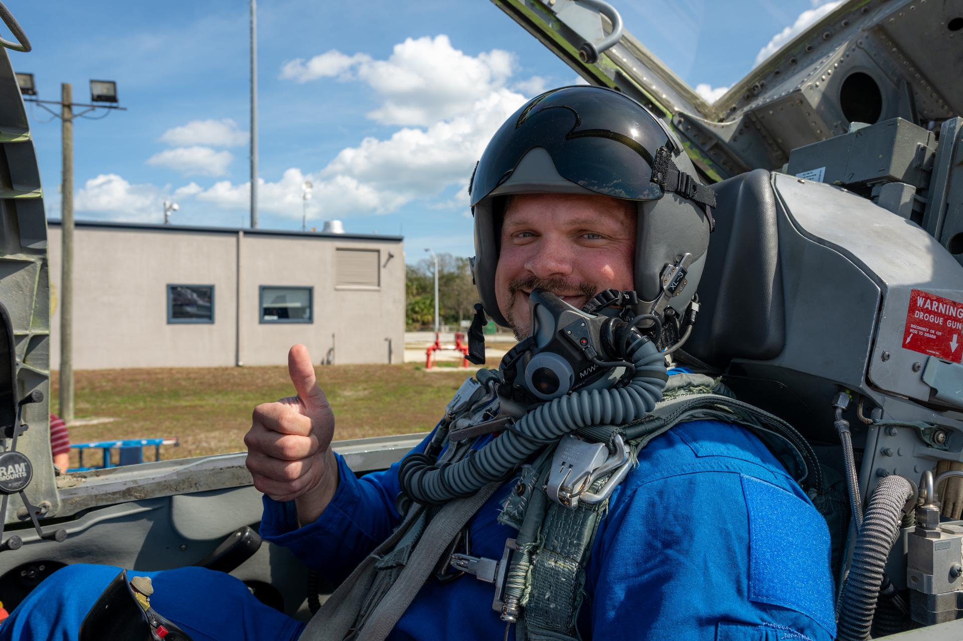 NASA employee James Hamilton, propellant and pressurant manager at NASA’s Stennis Space Center, participates in an employee incentive flying event with NASA Administrator Jared Isaacman's personal F-5 aircraft, Friday, Feb. 20, 2026, at NASA’s Kennedy Space Center in Florida. Photo Credit: (NASA/John Kraus)