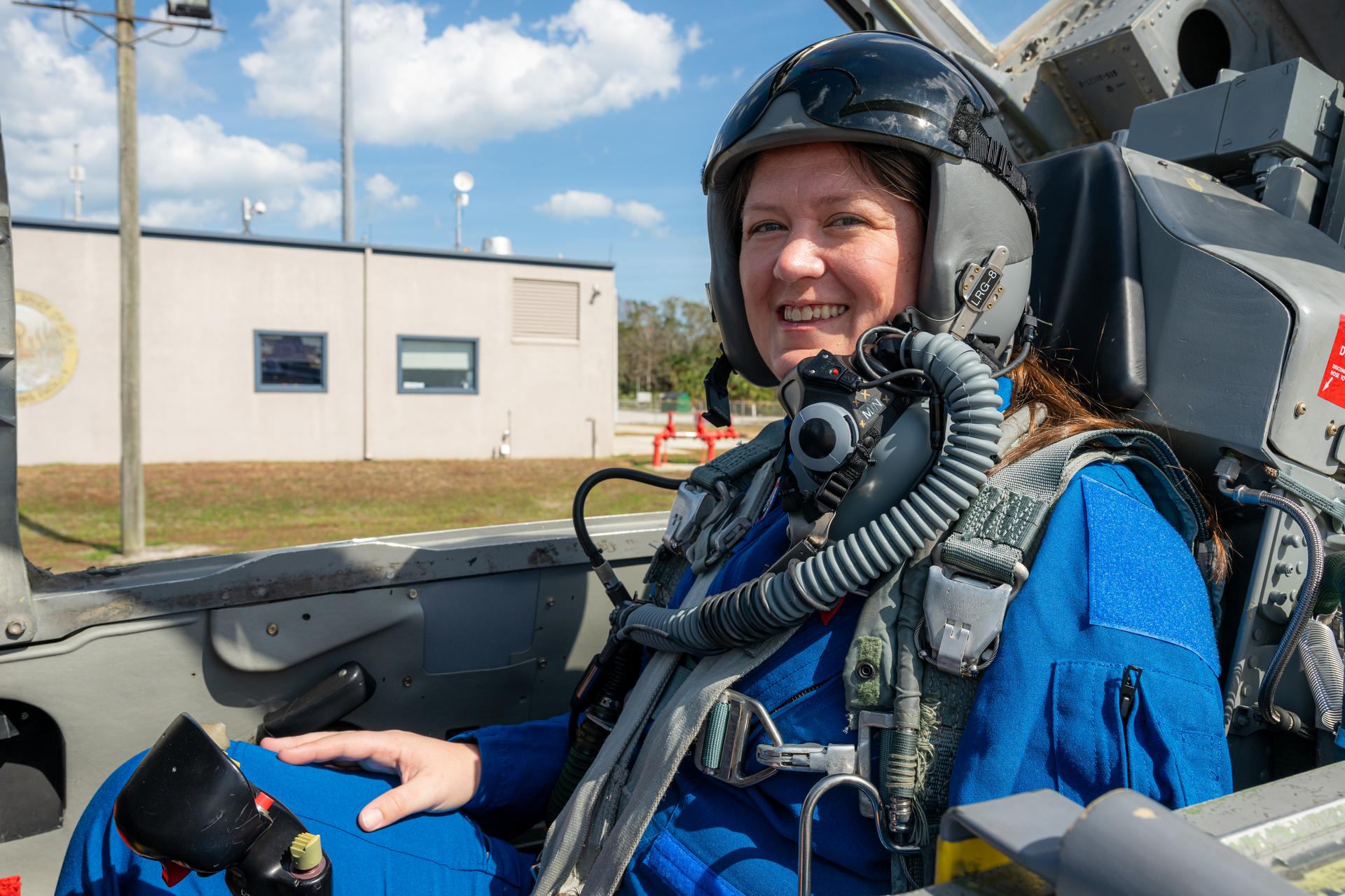 NASA employee Megan Vansant, chief architect and demolition program manager at NASA’s Marshall Space Flight Center, participates in an employee incentive flying event with NASA Administrator Jared Isaacman's personal F-5 aircraft, Friday, Feb. 20, 2026, at NASA’s Kennedy Space Center in Florida. Photo Credit: (NASA/John Kraus)