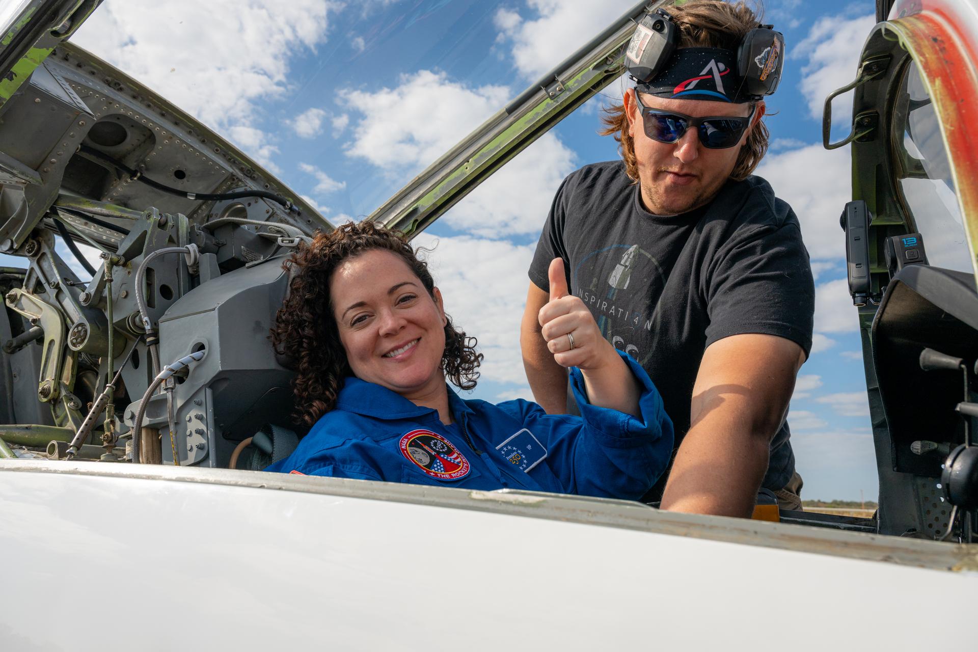 NASA employee Brittany Bouché, acting deputy chief of facility engineering services at NASA’s Stennis Space Center, participates in an employee incentive flying event with NASA Administrator Jared Isaacman's personal F-5 aircraft, Saturday, Feb. 21, 2026, at NASA’s Kennedy Space Center in Florida. Photo Credit: (NASA/John Kraus)