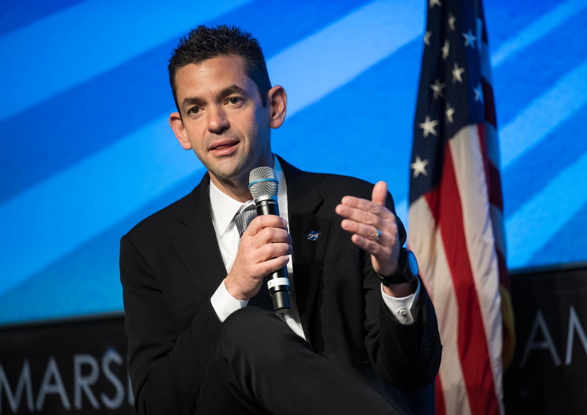 NASA Administrator Jared Isaacman answers a question during a monthly coffee and donuts with the Administrator event, Tuesday, Feb. 24, 2026, at the Mary W. Jackson NASA Headquarters building in Washington. Photo Credit: (NASA/Aubrey Gemignani)