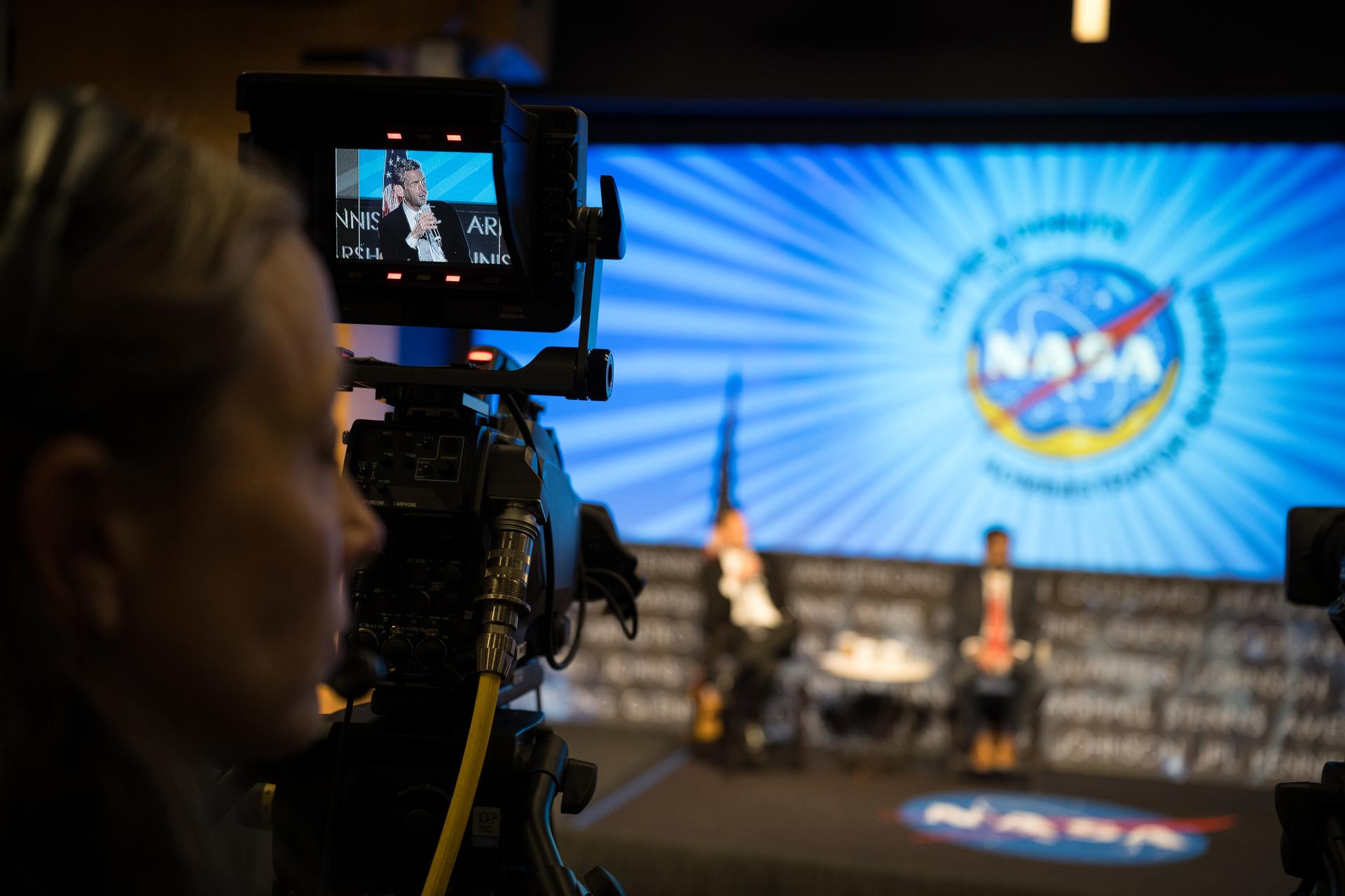 NASA Administrator Jared Isaacman and NASA Associate Administrator Amit Kshatriya, speak with the agency workforce during a monthly coffee and donuts with the Administrator event, Tuesday, Feb. 24, 2026, at the Mary W. Jackson NASA Headquarters building in Washington. Photo Credit: (NASA/Aubrey Gemignani)