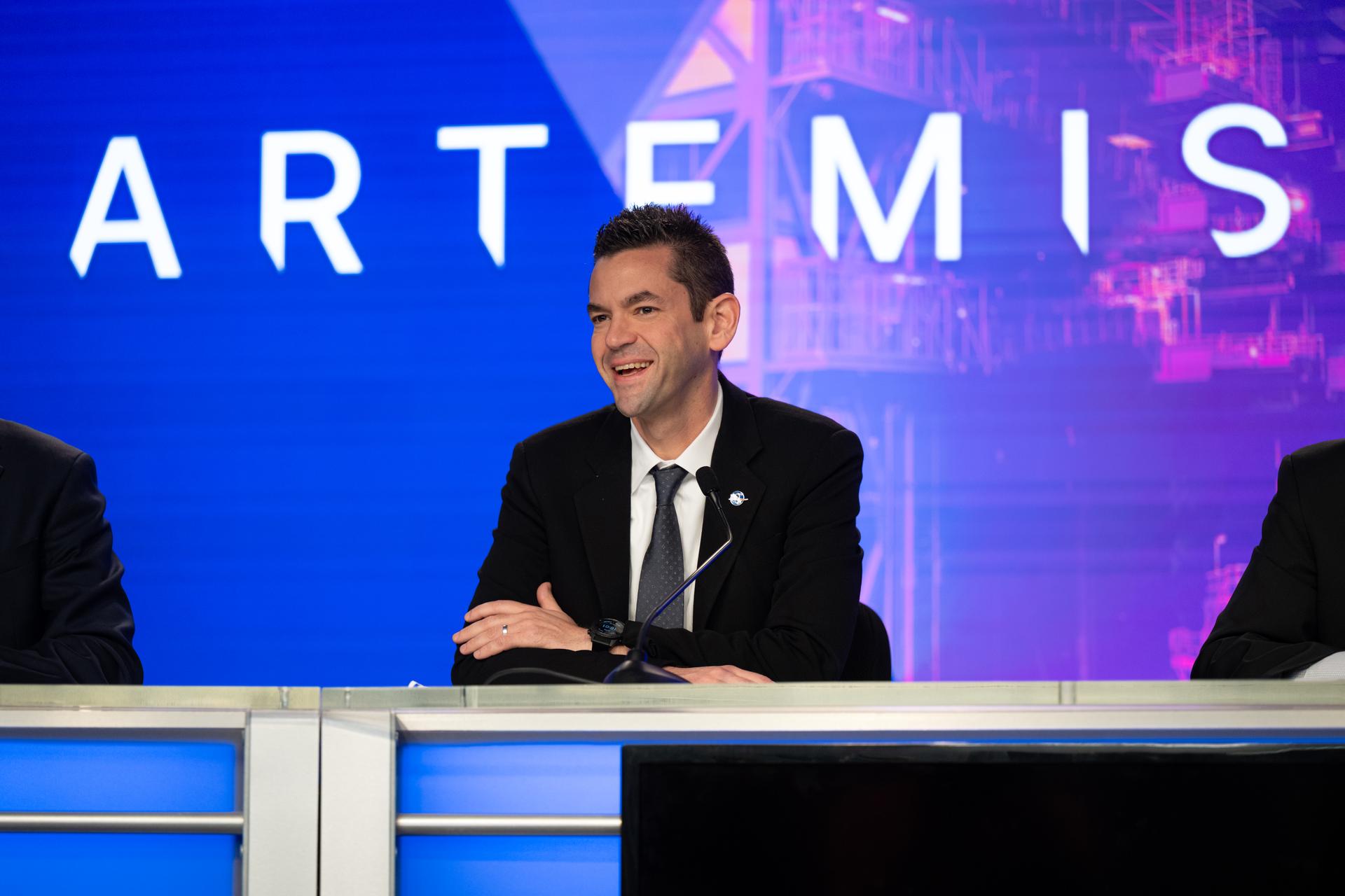 NASA Administrator Jared Isaacman participates in a press conference, Friday, Feb. 27, 2026, at NASA’s Kennedy Space Center in Florida. Isaacman, joined by Amit Kshatriya, NASA associate administrator, not pictured, and Lori Glaze, acting associate administrator for NASA’s Exploration Systems Development Mission Directorate (ESDMD), not pictured, and George Alderman, deputy press secretary, not pictured, shared updates regarding the Artemis II mission and outlined the path forward for the Artemis campaign, including a new Artemis III mission in which the agency’s Orion spacecraft will dock with one or both Human Landing System landers in low Earth orbit. Photo Credit: (NASA/John Kraus)